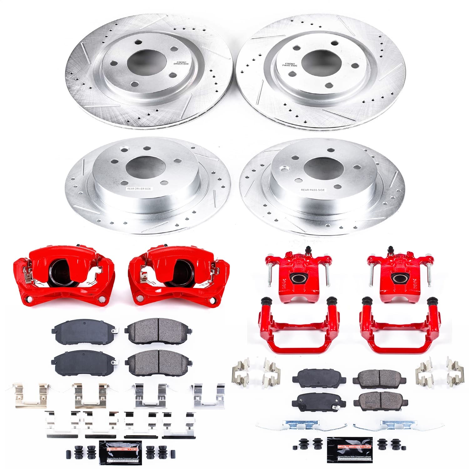 Power Stop - KC7865 - Front and Rear - Disc Brake Pad/Caliper and Rotor Kit image 1