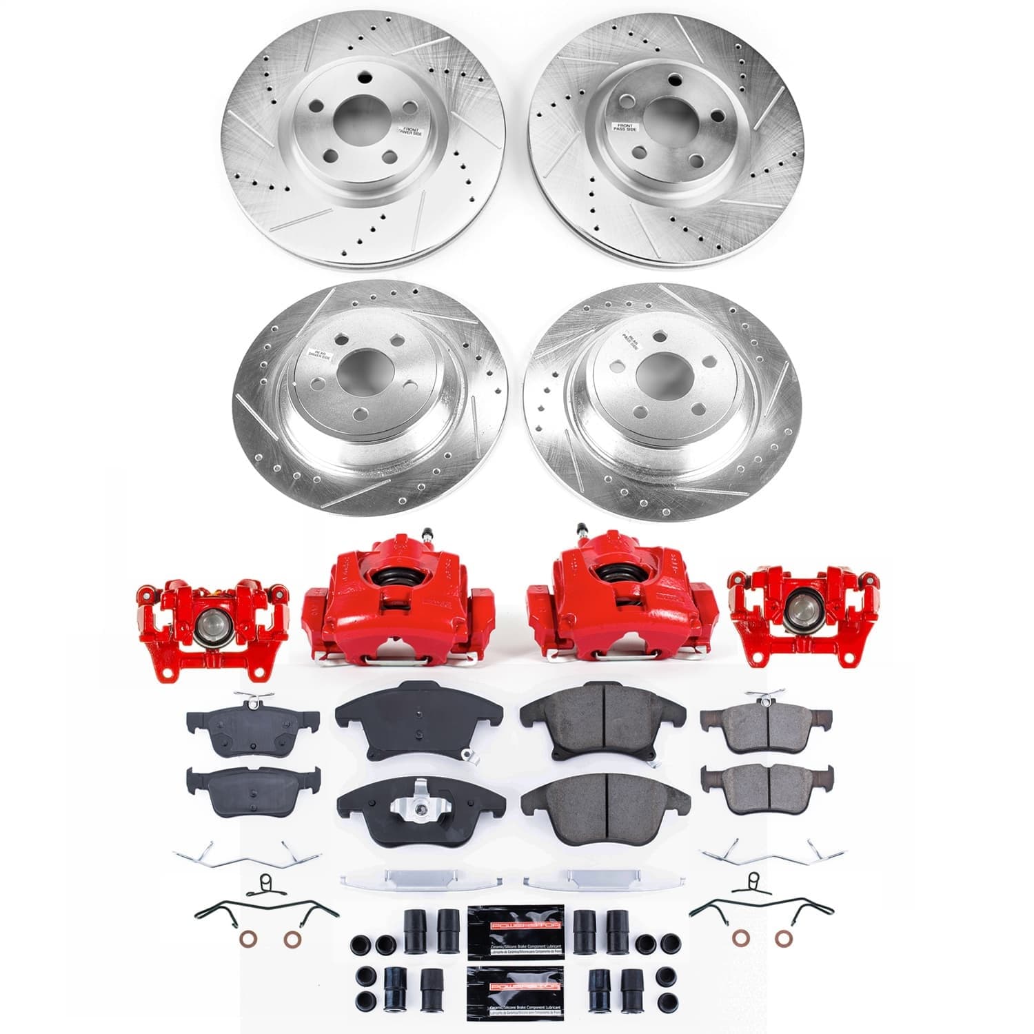 Power Stop - KC7912A - Front and Rear - Disc Brake Pad/Caliper and Rotor Kit image 1