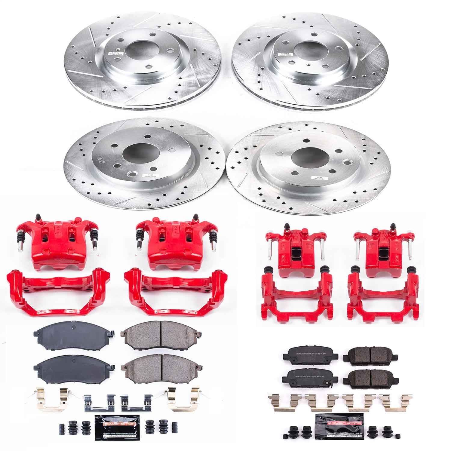 Power Stop - KC8060 - Front and Rear - Disc Brake Pad/Caliper and Rotor Kit image 1