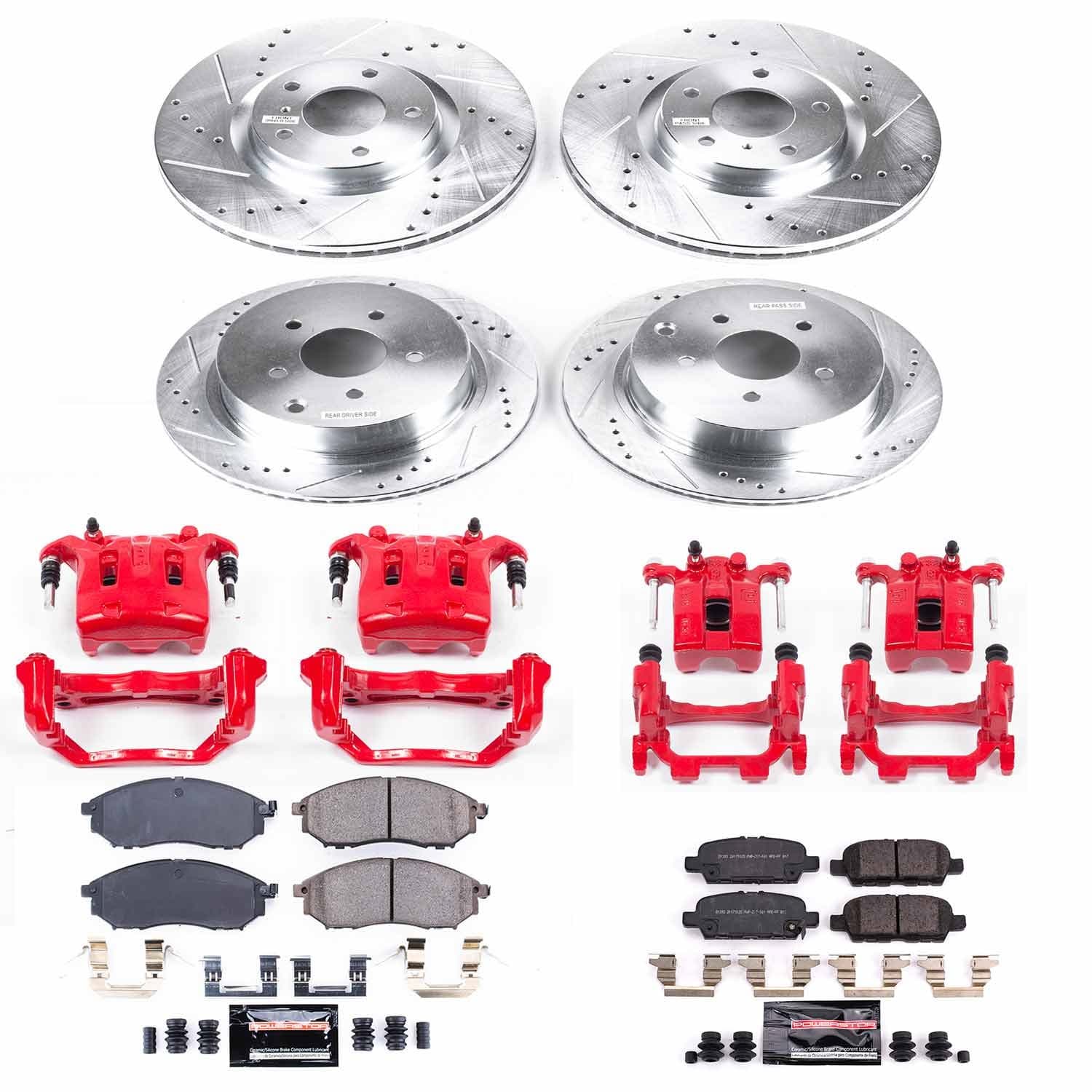 Power Stop - KC8061 - Front and Rear - Disc Brake Pad/Caliper and Rotor Kit image 1
