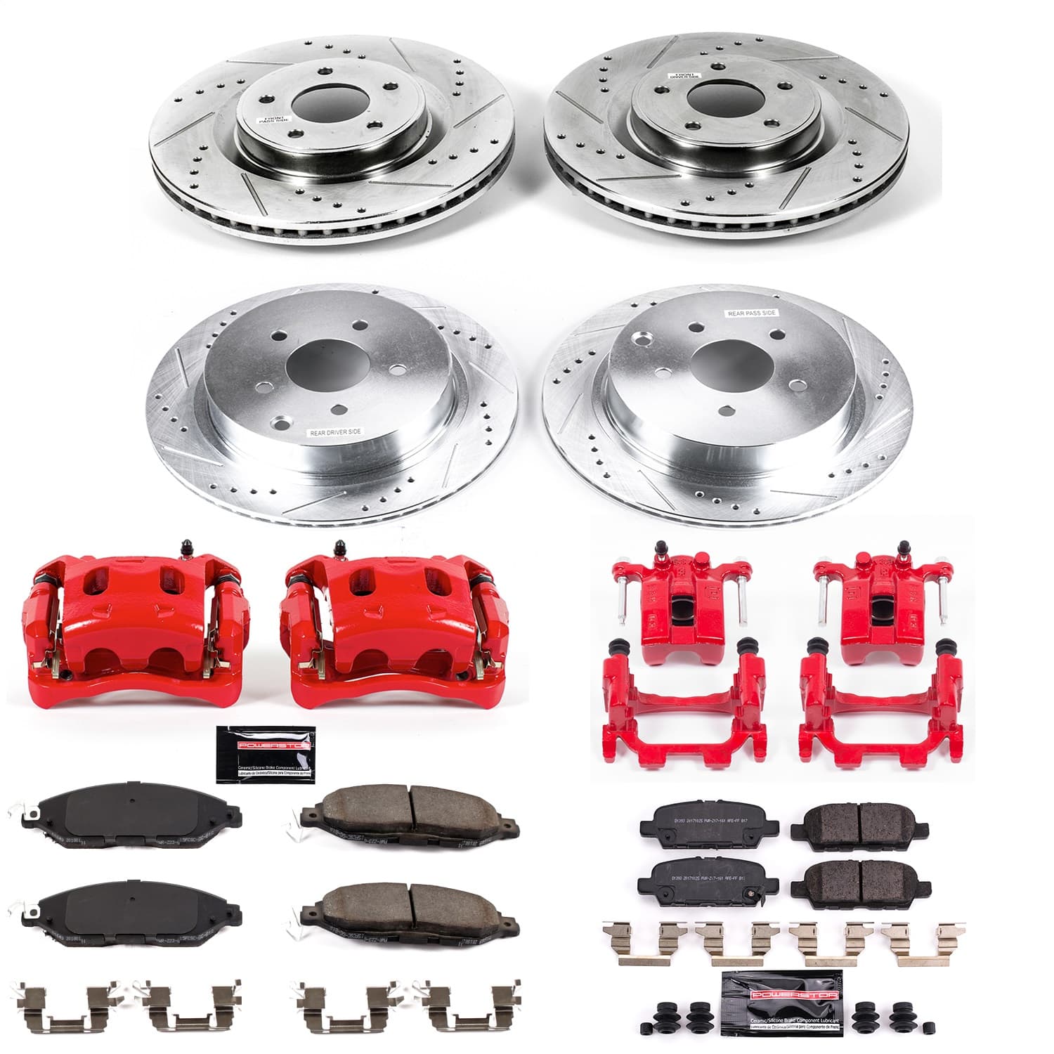 Power Stop - KC8347 - Front and Rear - Disc Brake Pad/Caliper and Rotor Kit image 1
