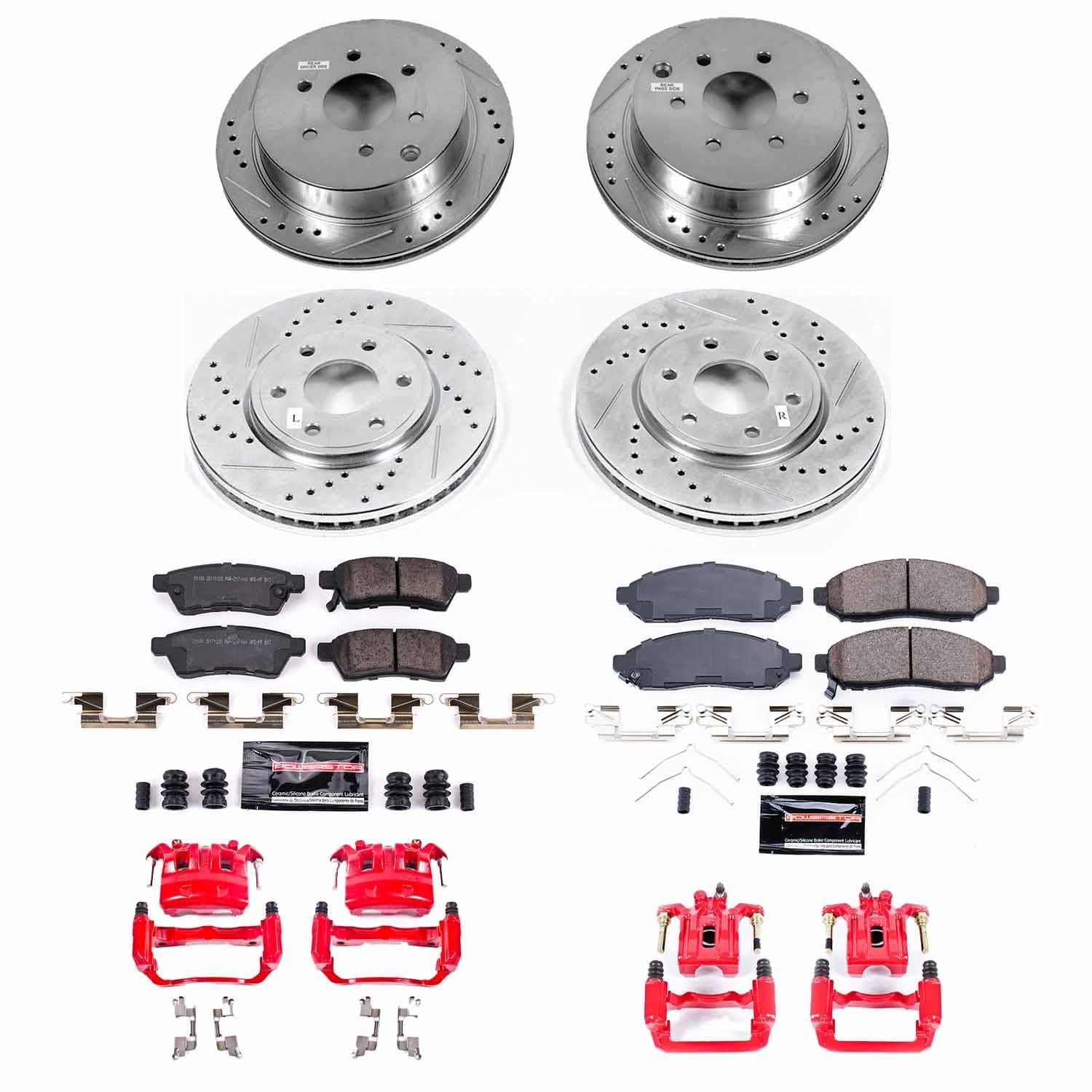 Power Stop - KC8357 - Front and Rear - Disc Brake Pad/Caliper and Rotor Kit image 1