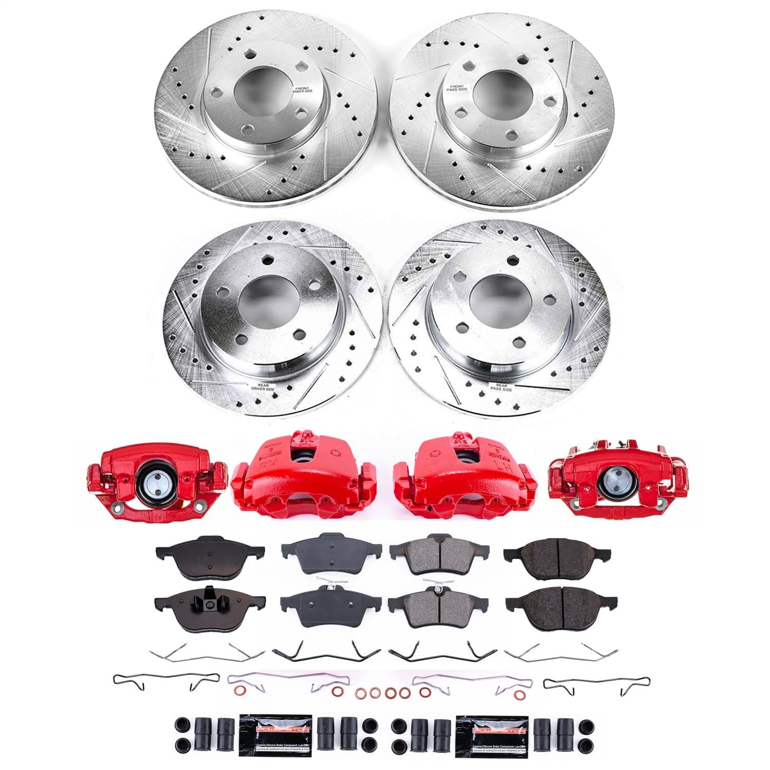 Power Stop - KC8390 - Front and Rear - Disc Brake Pad/Caliper and Rotor Kit image 1