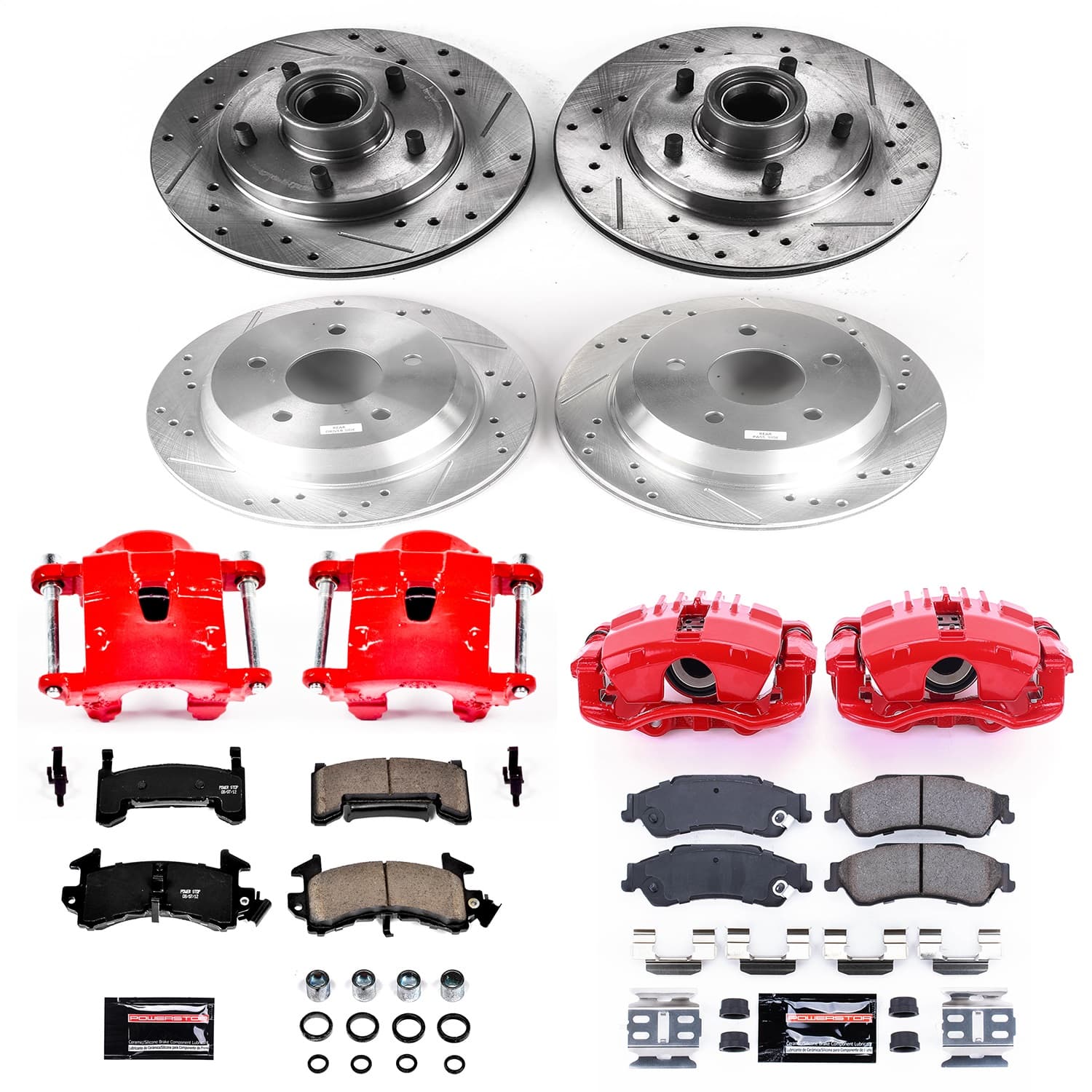 Power Stop - KC8437 - Front and Rear - Disc Brake Pad/Caliper and Rotor Kit image 1