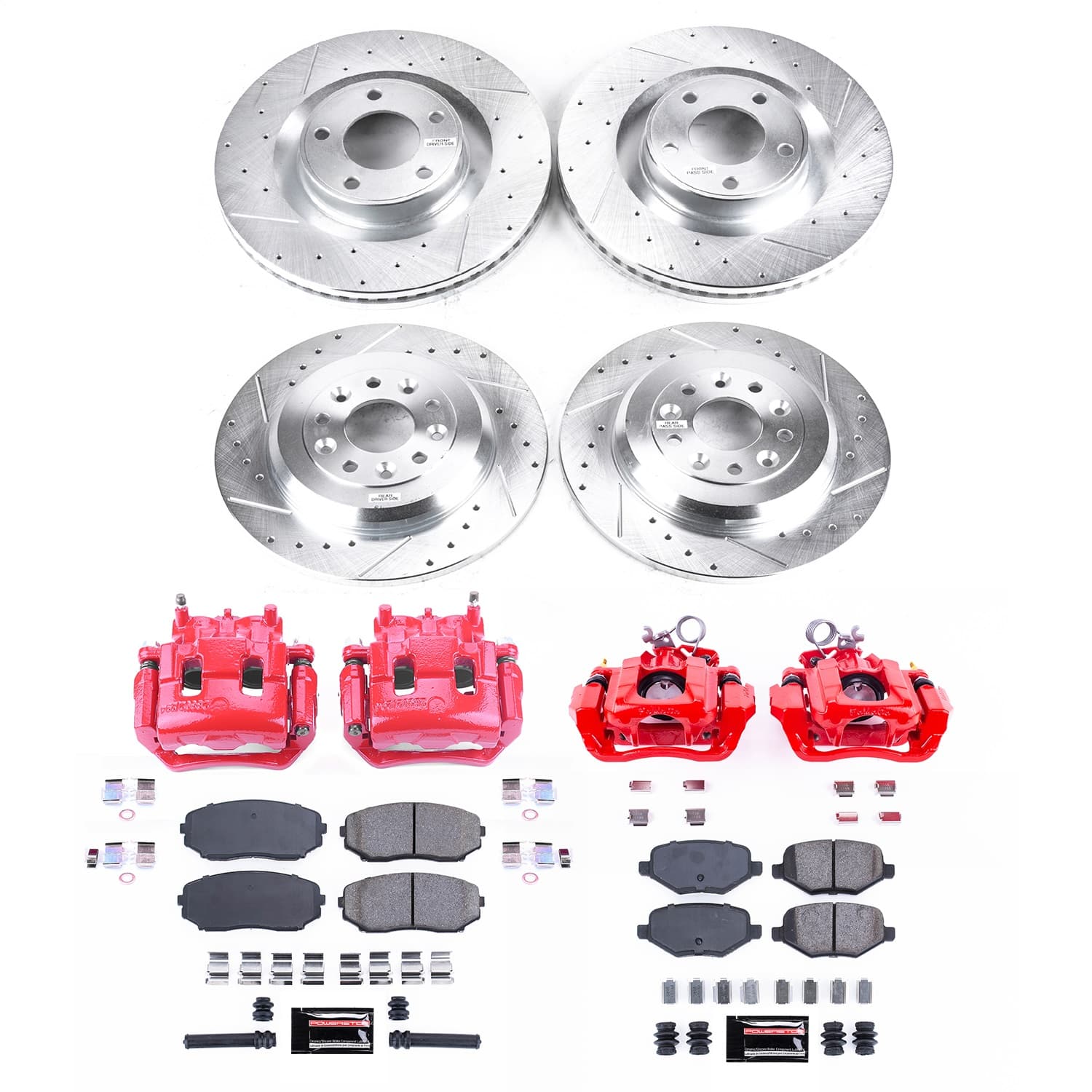 Power Stop - KC8847 - Front and Rear - Disc Brake Pad/Caliper and Rotor Kit image 1