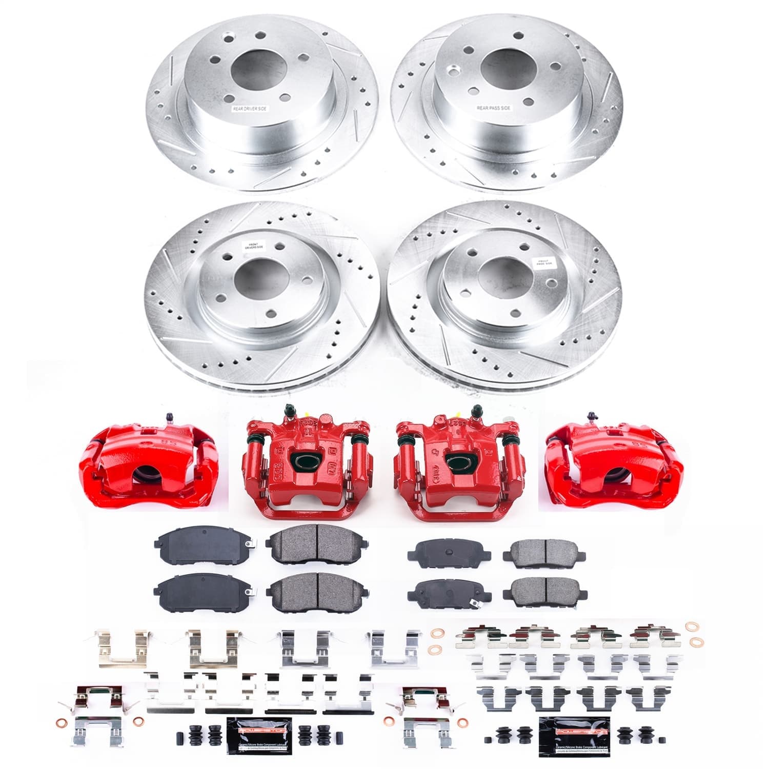 Power Stop - KC9141 - Front and Rear - Disc Brake Pad/Caliper and Rotor Kit image 1