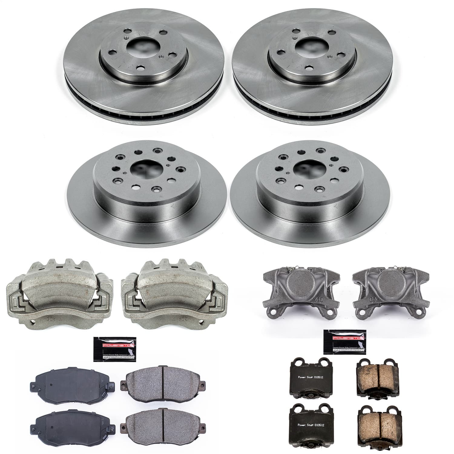 Power Stop - KCOE1079A - Front and Rear - Disc Brake Pad/Caliper and Rotor Kit image 1