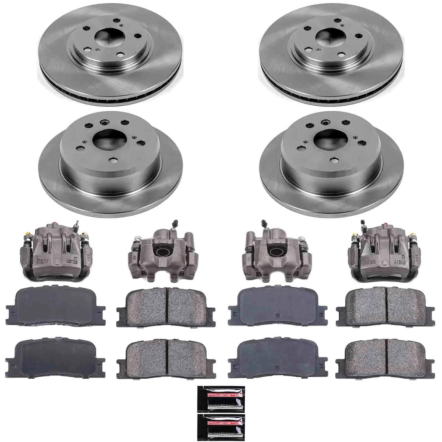 Power Stop - KCOE1142 - Front and Rear - Disc Brake Pad/Caliper and Rotor Kit image 1