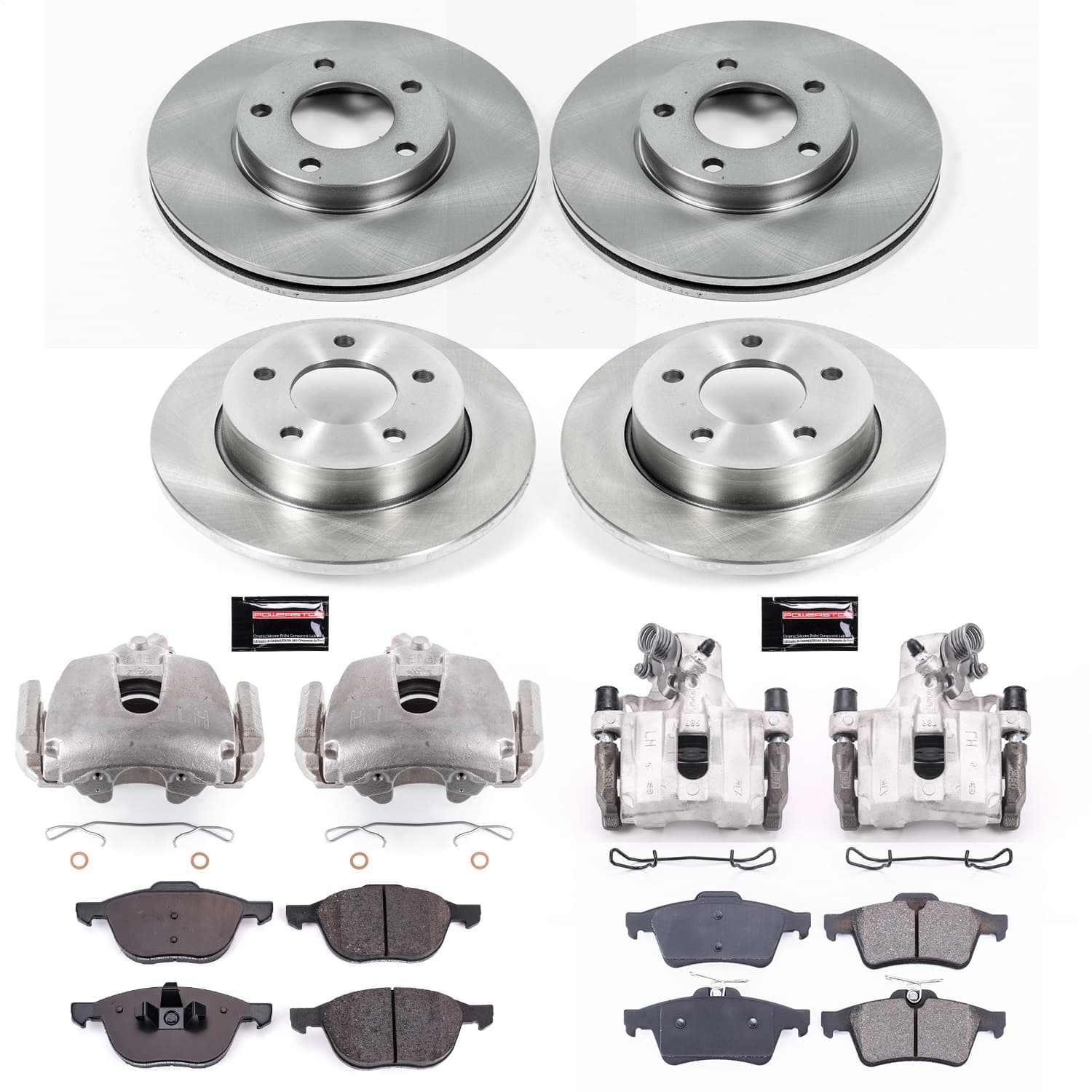 Power Stop - KCOE121A - Front and Rear - Disc Brake Pad/Caliper and Rotor Kit image 1