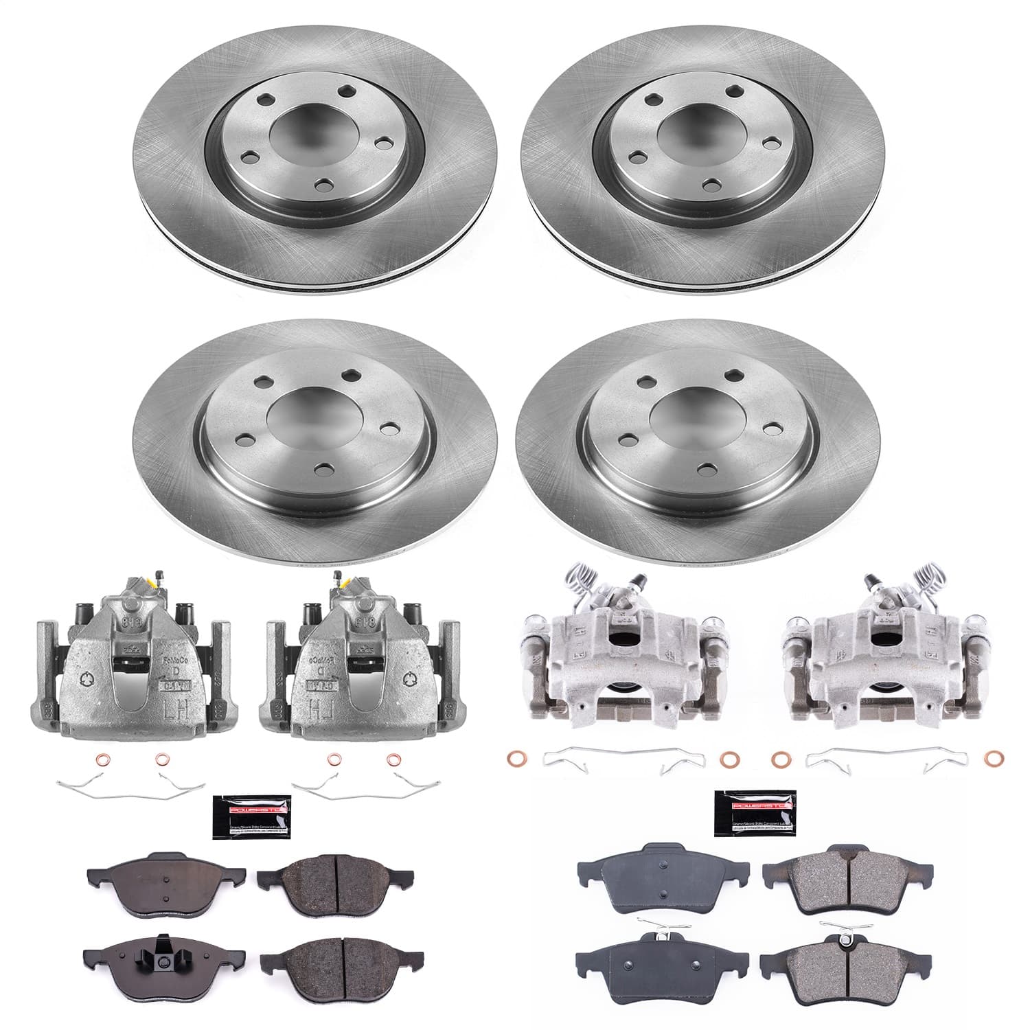 Power Stop - KCOE126C - Front and Rear - Disc Brake Pad/Caliper and Rotor Kit image 1