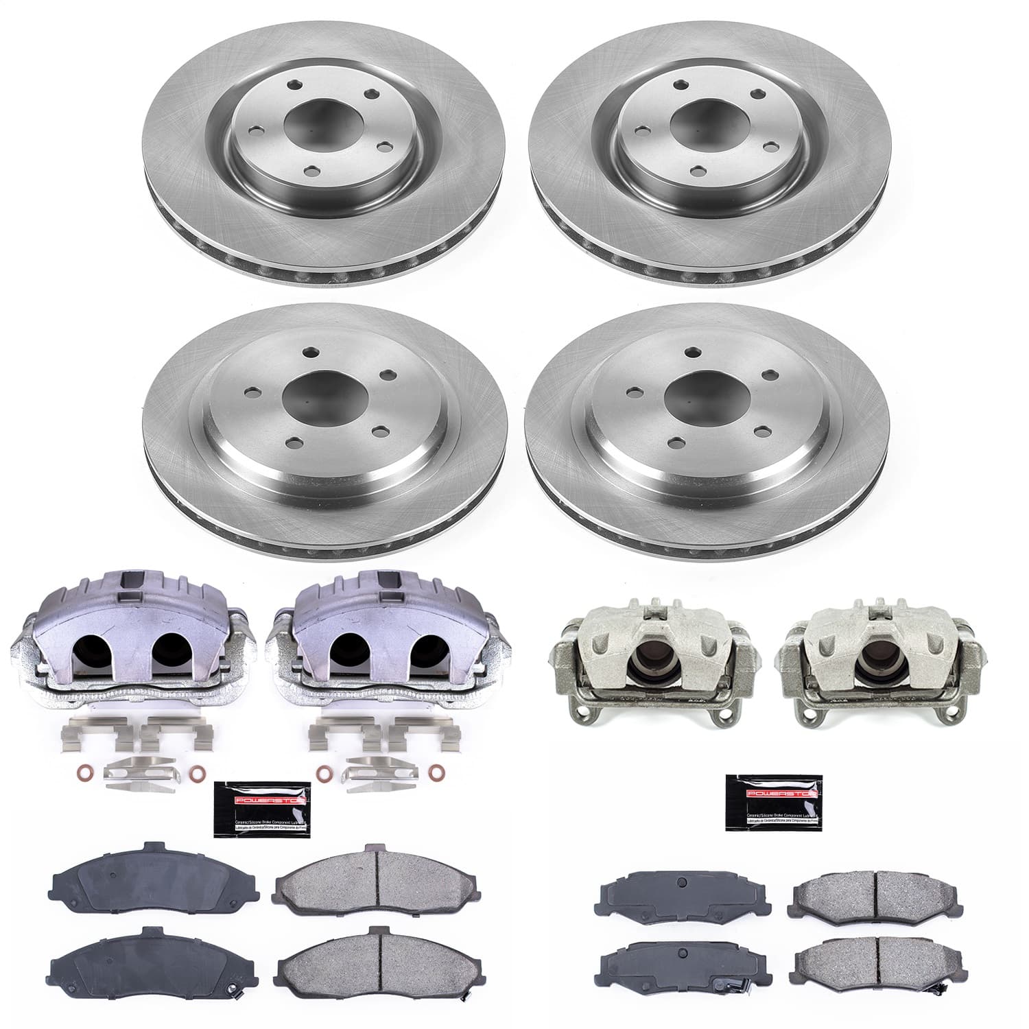 Power Stop - KCOE1418B - Front and Rear - Disc Brake Pad/Caliper and Rotor Kit image 1