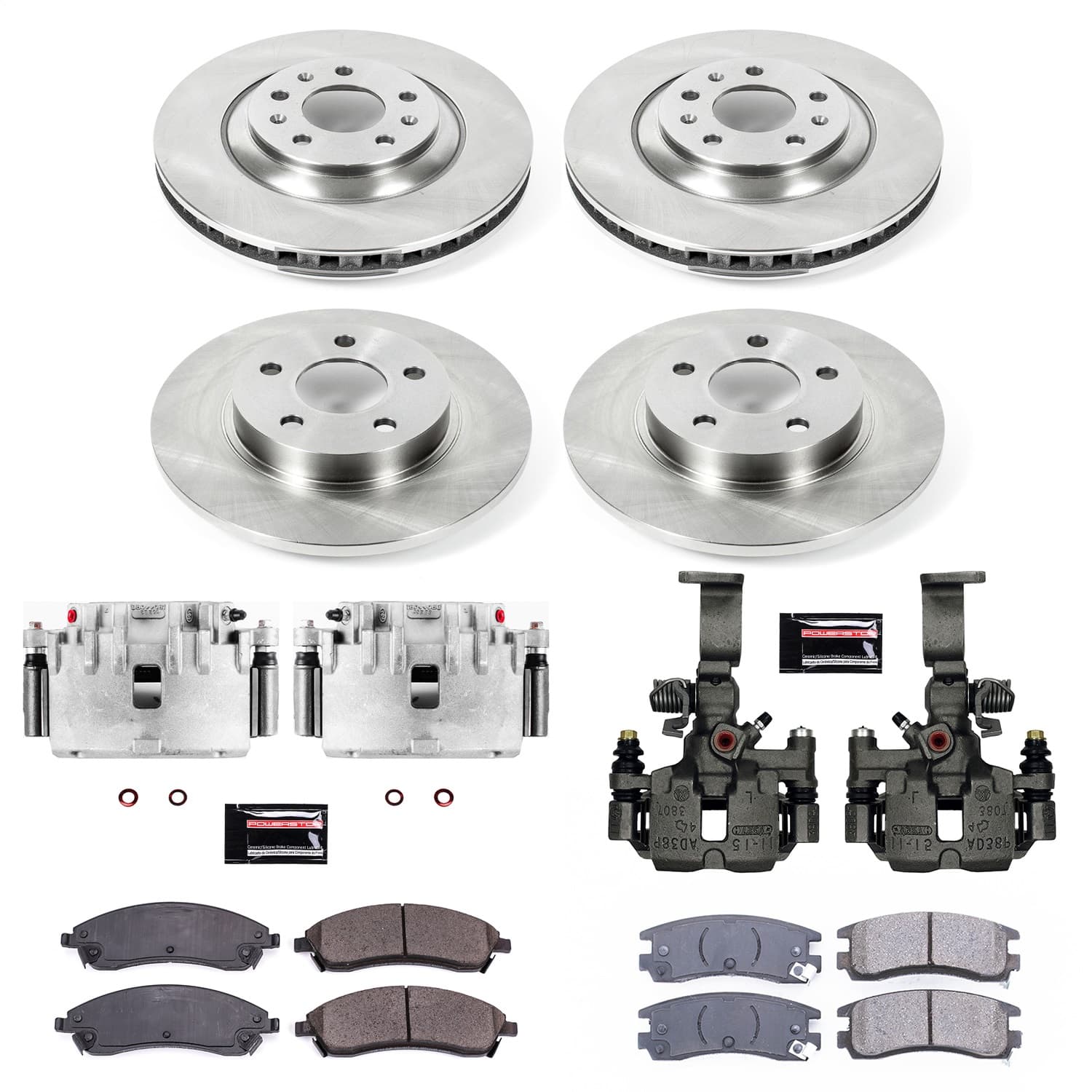 Power Stop - KCOE1431 - Front and Rear - Disc Brake Pad/Caliper and Rotor Kit image 1