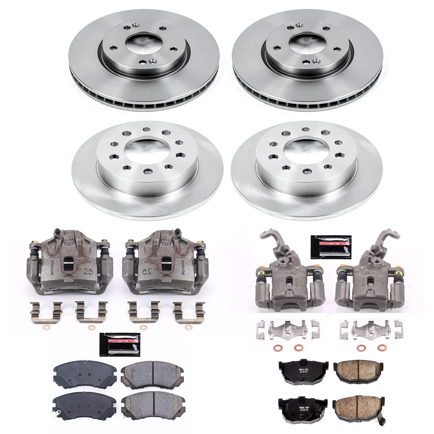 Power Stop - KCOE166 - Front and Rear - Disc Brake Pad/Caliper and Rotor Kit image 1