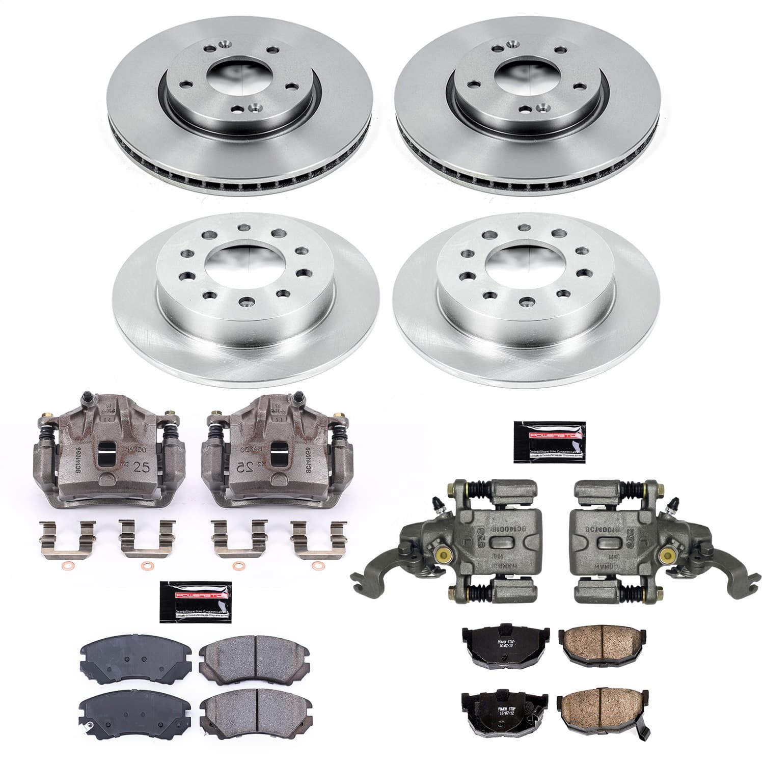 Power Stop - KCOE166A - Front and Rear - Disc Brake Pad/Caliper and Rotor Kit image 1