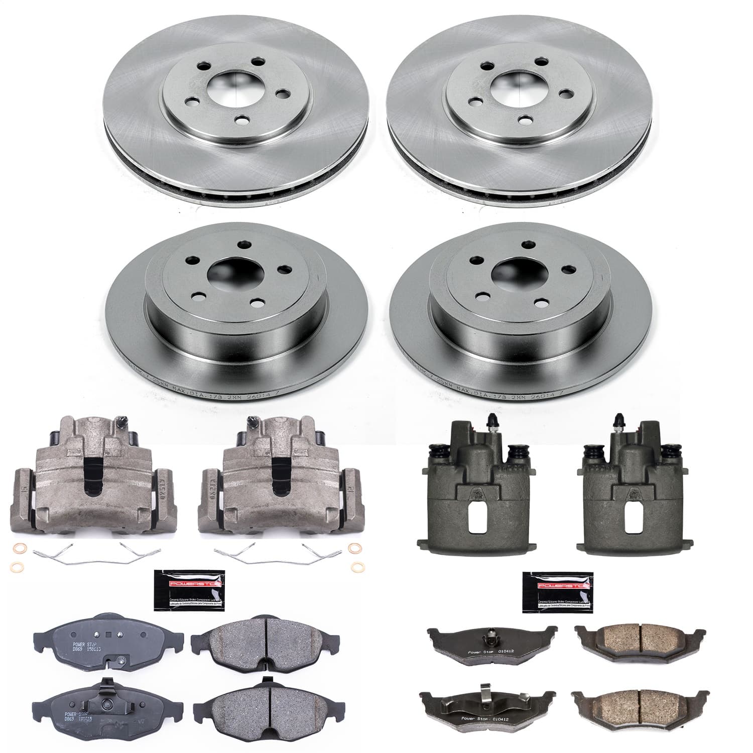 Power Stop - KCOE1685 - Front and Rear - Disc Brake Pad/Caliper and Rotor Kit image 1