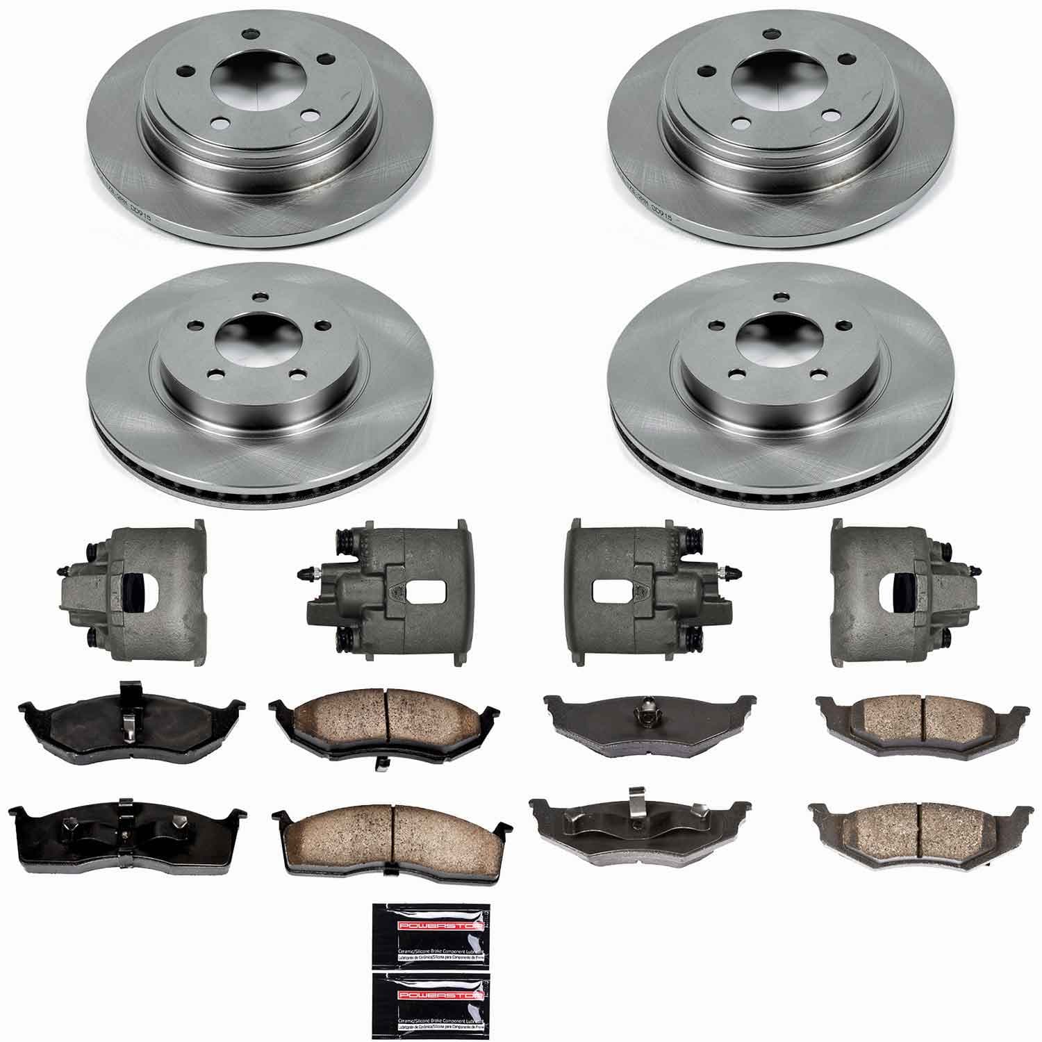 Power Stop - KCOE1693 - Front and Rear - Disc Brake Pad/Caliper and Rotor Kit image 1