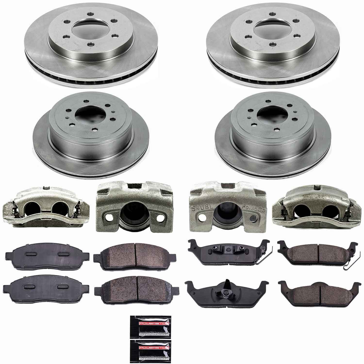 Power Stop - KCOE1944A - Front and Rear - Disc Brake Pad/Caliper and Rotor Kit image 1