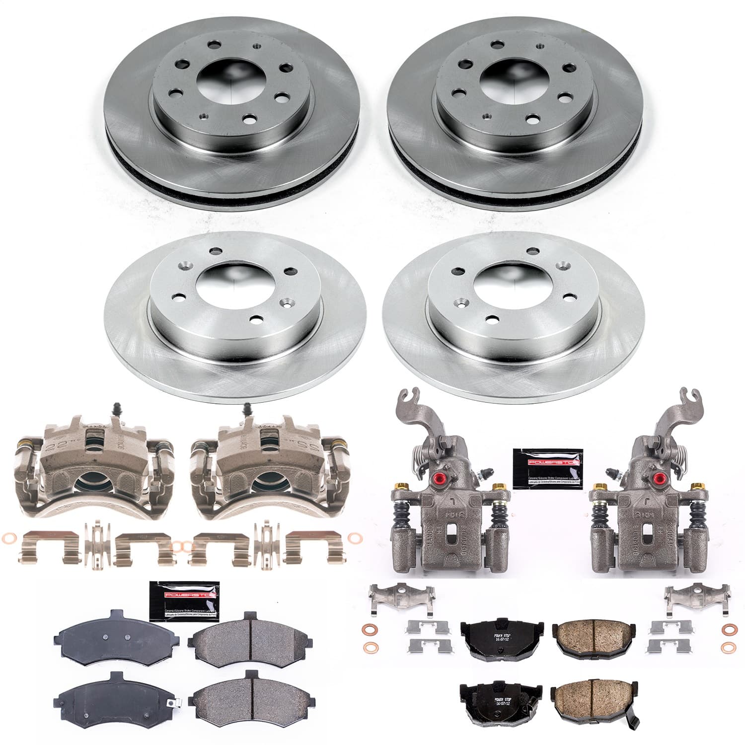 Power Stop - KCOE2779A - Front and Rear - Disc Brake Pad/Caliper and Rotor Kit image 1
