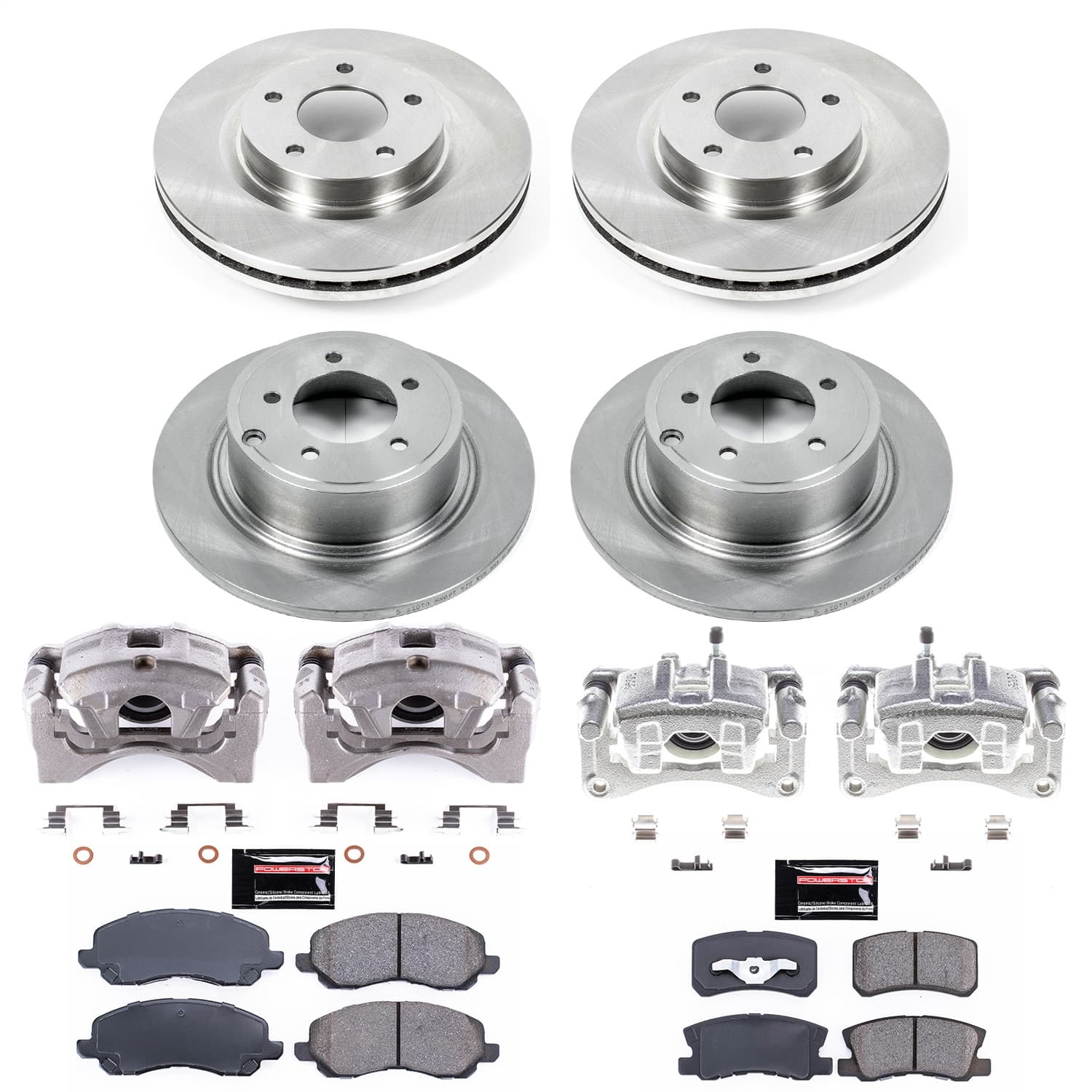 Power Stop - KCOE2848A - Front and Rear - Disc Brake Pad/Caliper and Rotor Kit image 1