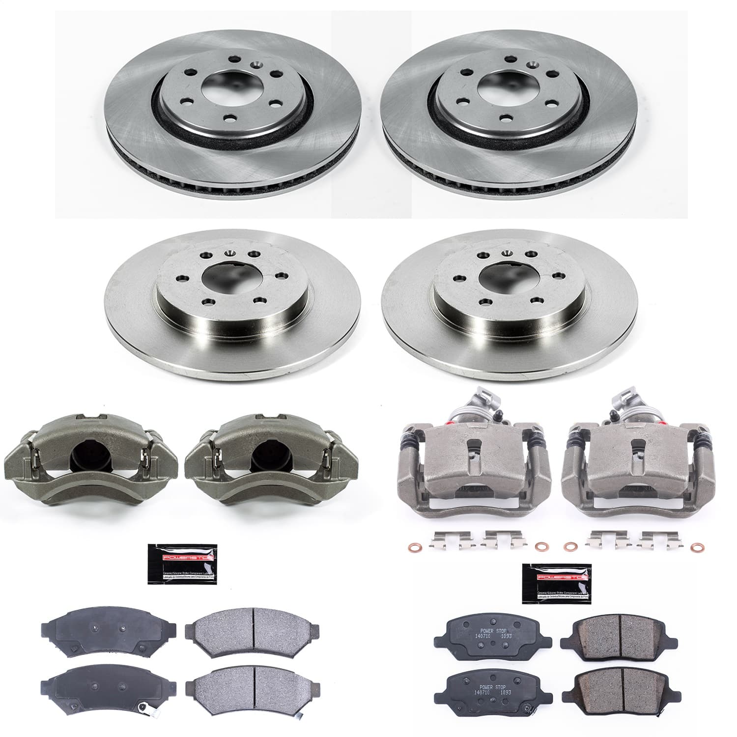 Power Stop - KCOE4048 - Front and Rear - Disc Brake Pad/Caliper and Rotor Kit image 1