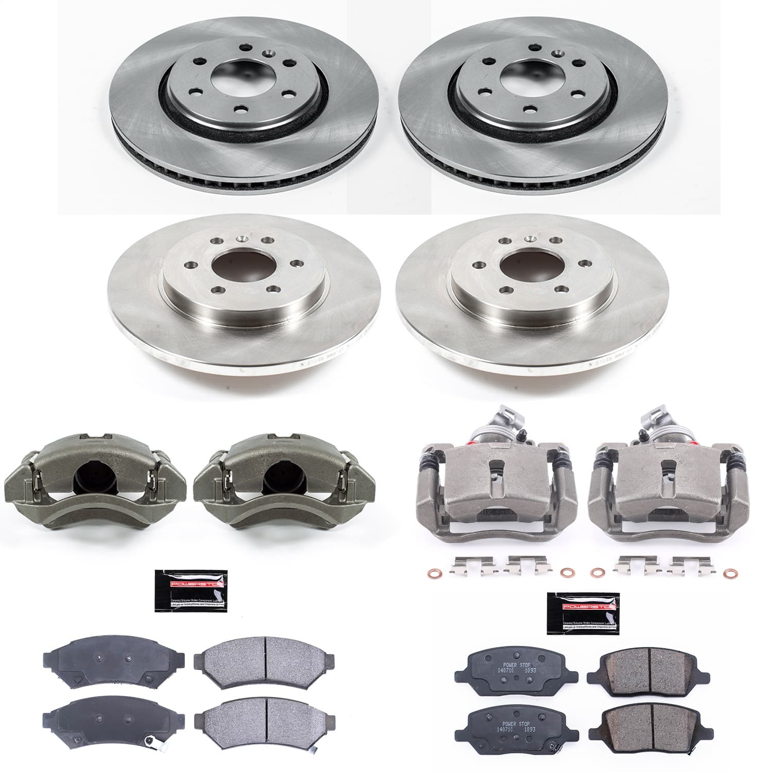 Power Stop - KCOE4049 - Front and Rear - Disc Brake Pad/Caliper and Rotor Kit image 1
