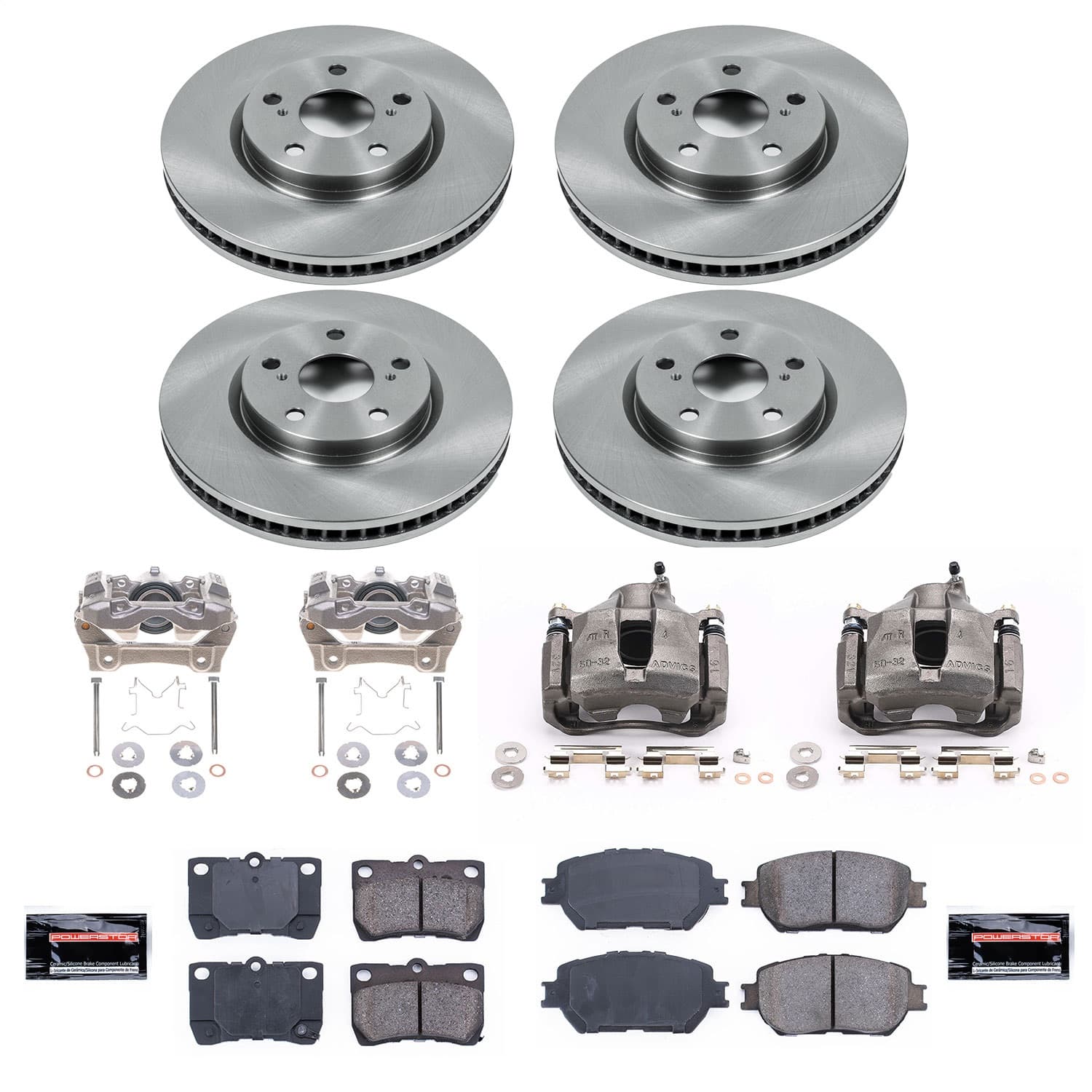 Power Stop - KCOE4072 - Front and Rear - Disc Brake Pad/Caliper and Rotor Kit image 1