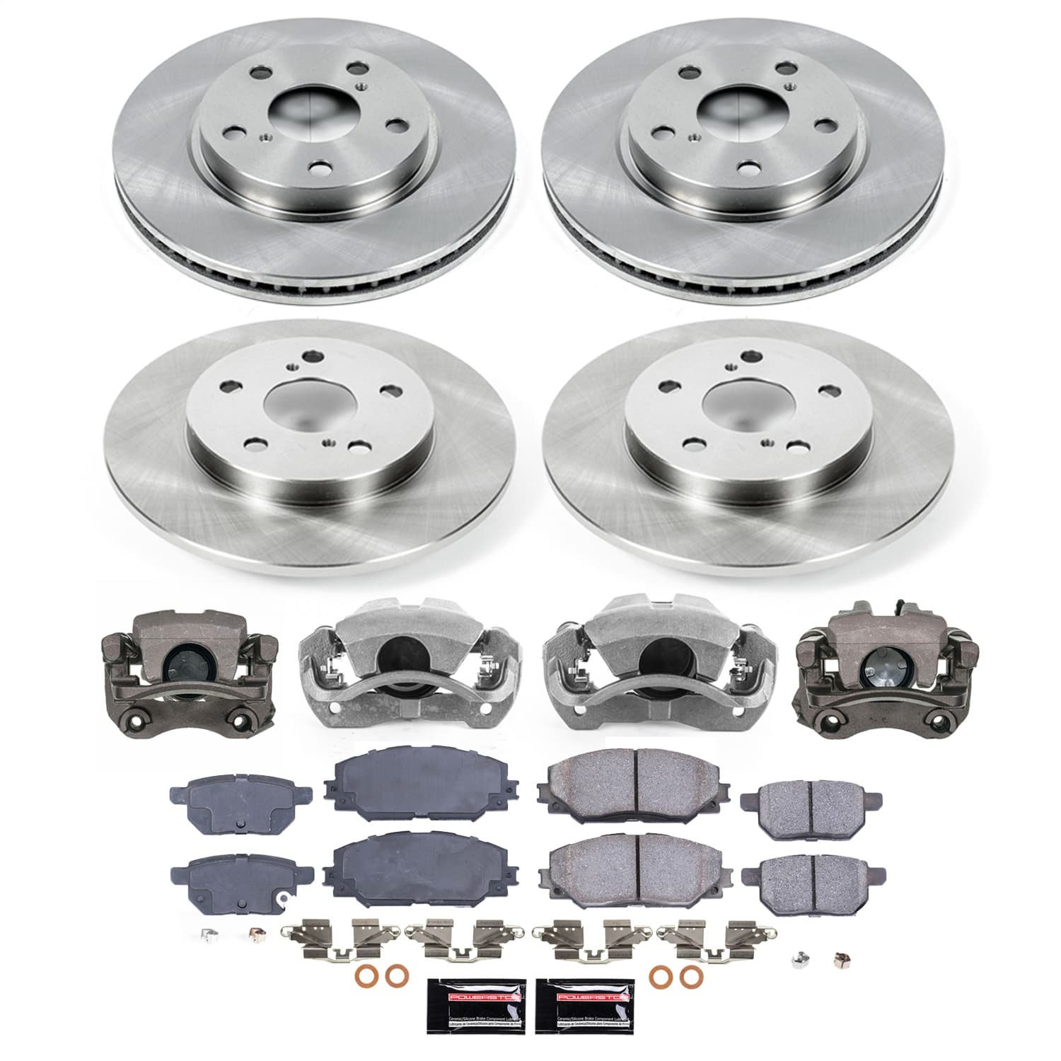 Power Stop - KCOE4141 - Front and Rear - Disc Brake Pad/Caliper and Rotor Kit image 1