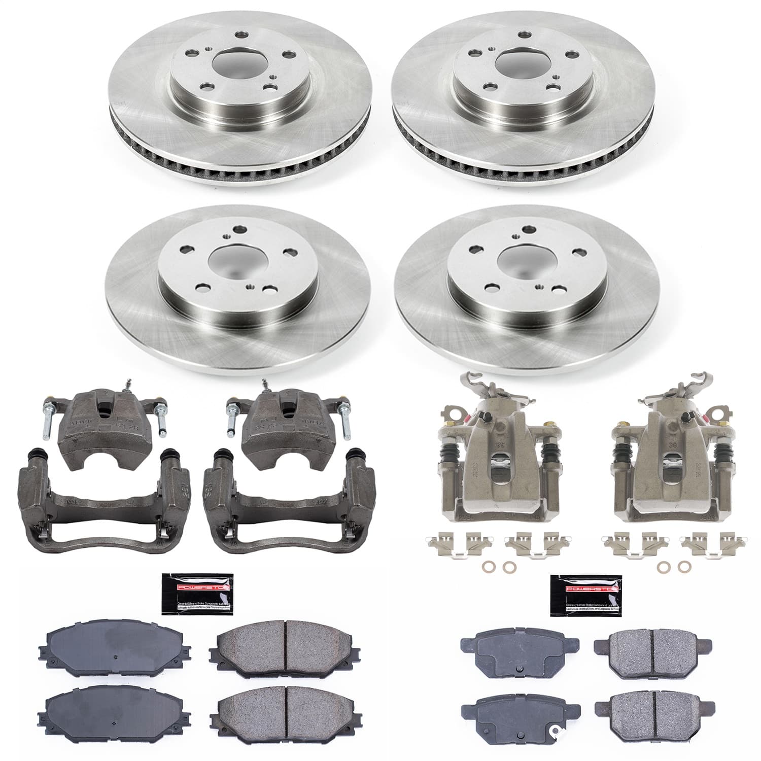 Power Stop - KCOE4142 - Front and Rear - Disc Brake Pad/Caliper and Rotor Kit image 1