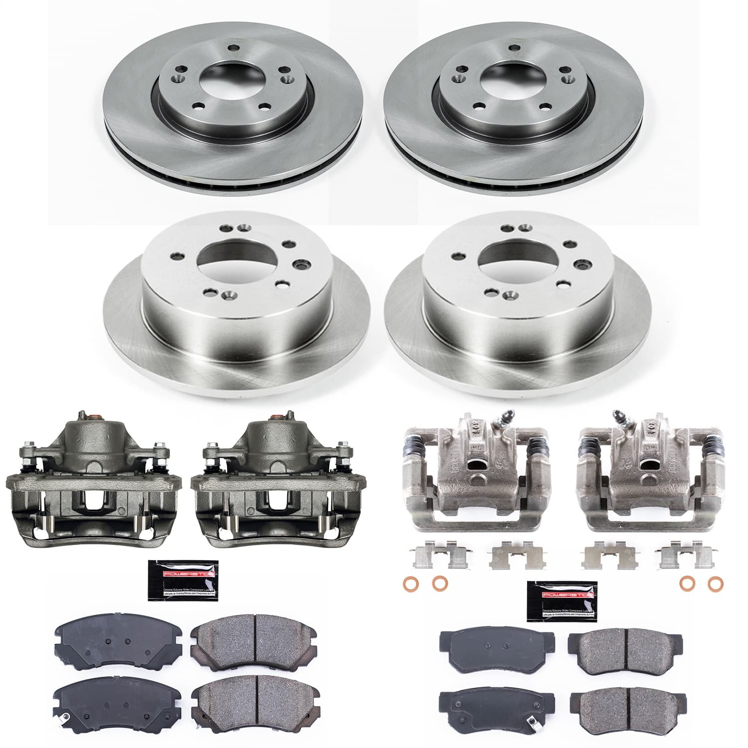 Power Stop - KCOE4442 - Front and Rear - Disc Brake Pad/Caliper and Rotor Kit image 1