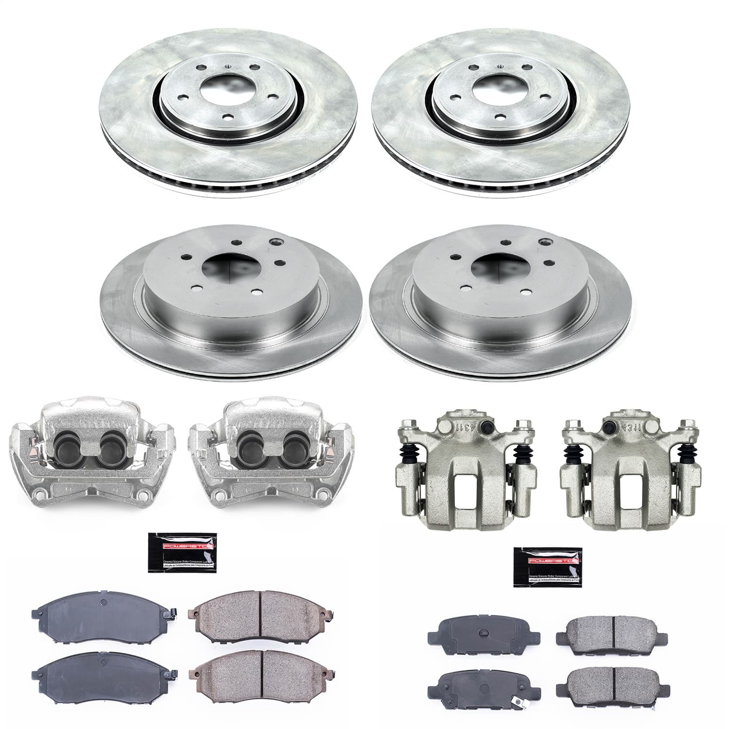 Power Stop - KCOE4477 - Front and Rear - Disc Brake Pad/Caliper and Rotor Kit image 1