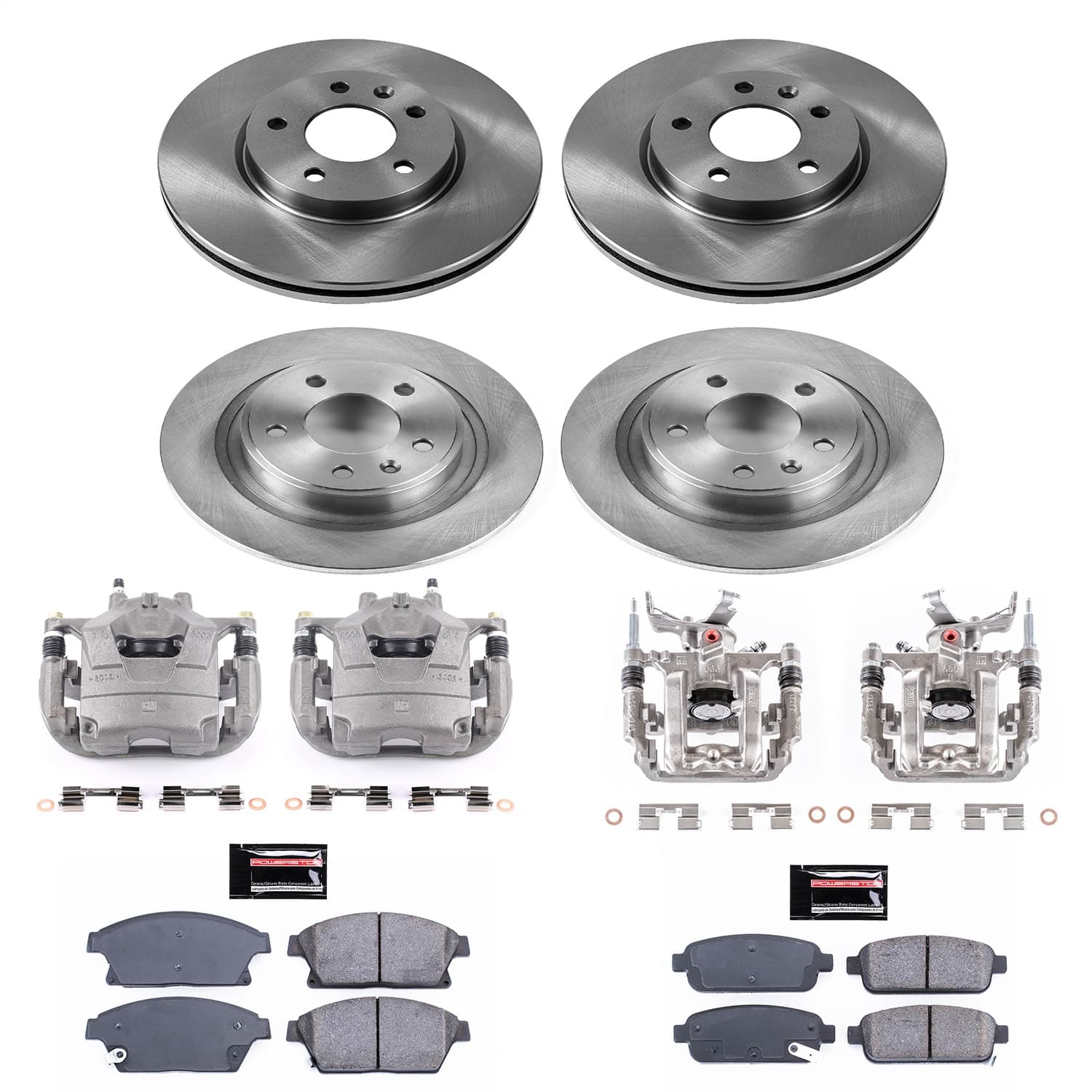 Power Stop - KCOE5555B - Front and Rear - Disc Brake Pad/Caliper and Rotor Kit image 1