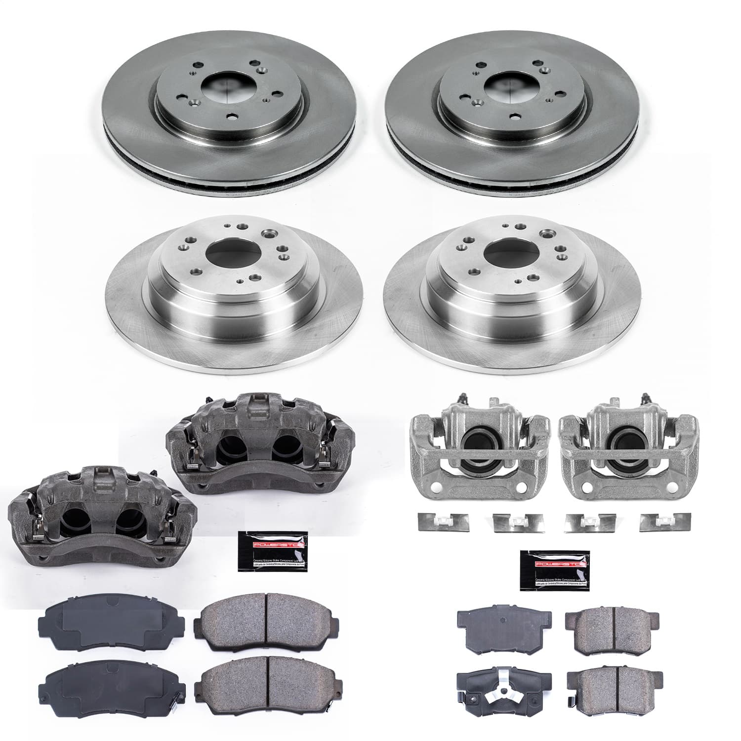 Power Stop - KCOE5815 - Front and Rear - Disc Brake Pad/Caliper and Rotor Kit image 1