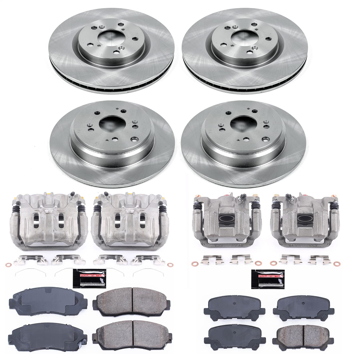 Power Stop - KCOE5858 - Front and Rear - Disc Brake Pad/Caliper and Rotor Kit image 1