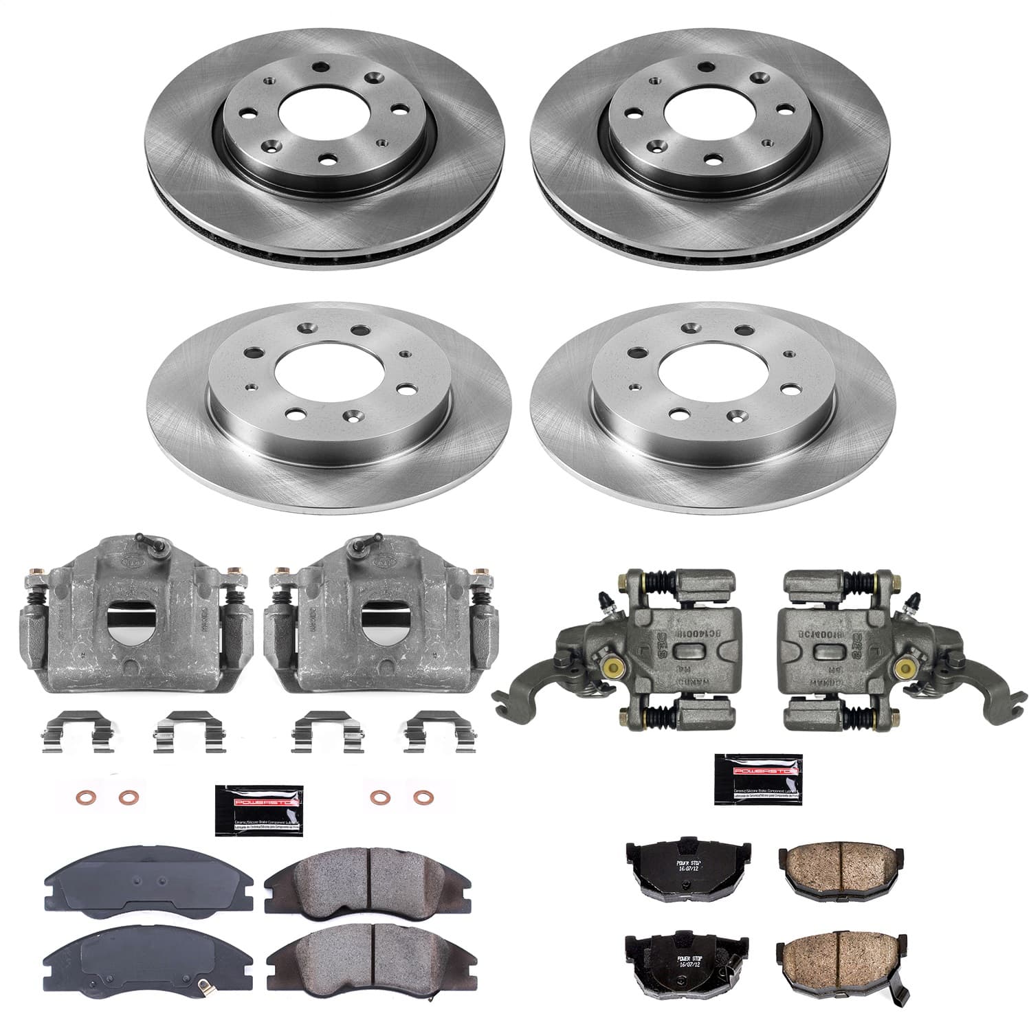 Power Stop - KCOE5904 - Front and Rear - Disc Brake Pad/Caliper and Rotor Kit image 1