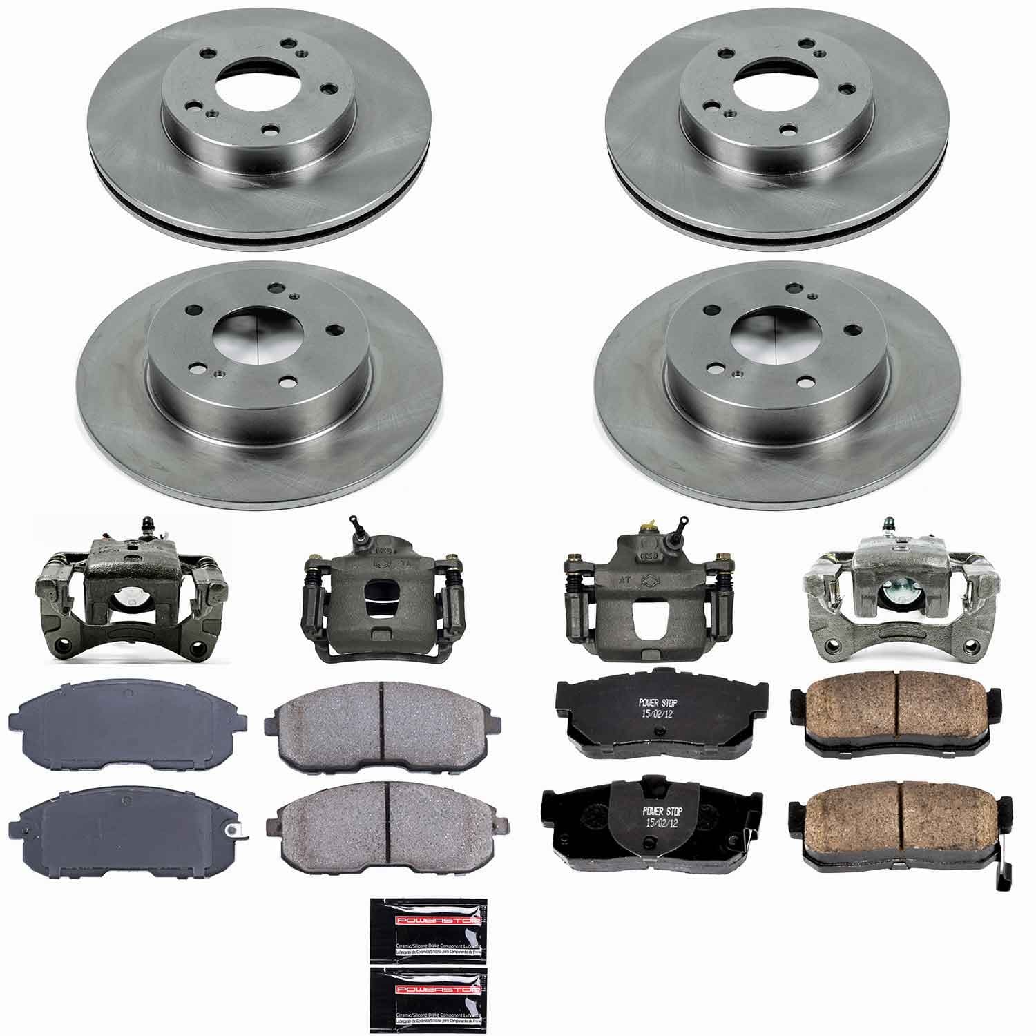Power Stop - KCOE662 - Front and Rear - Disc Brake Pad/Caliper and Rotor Kit image 1