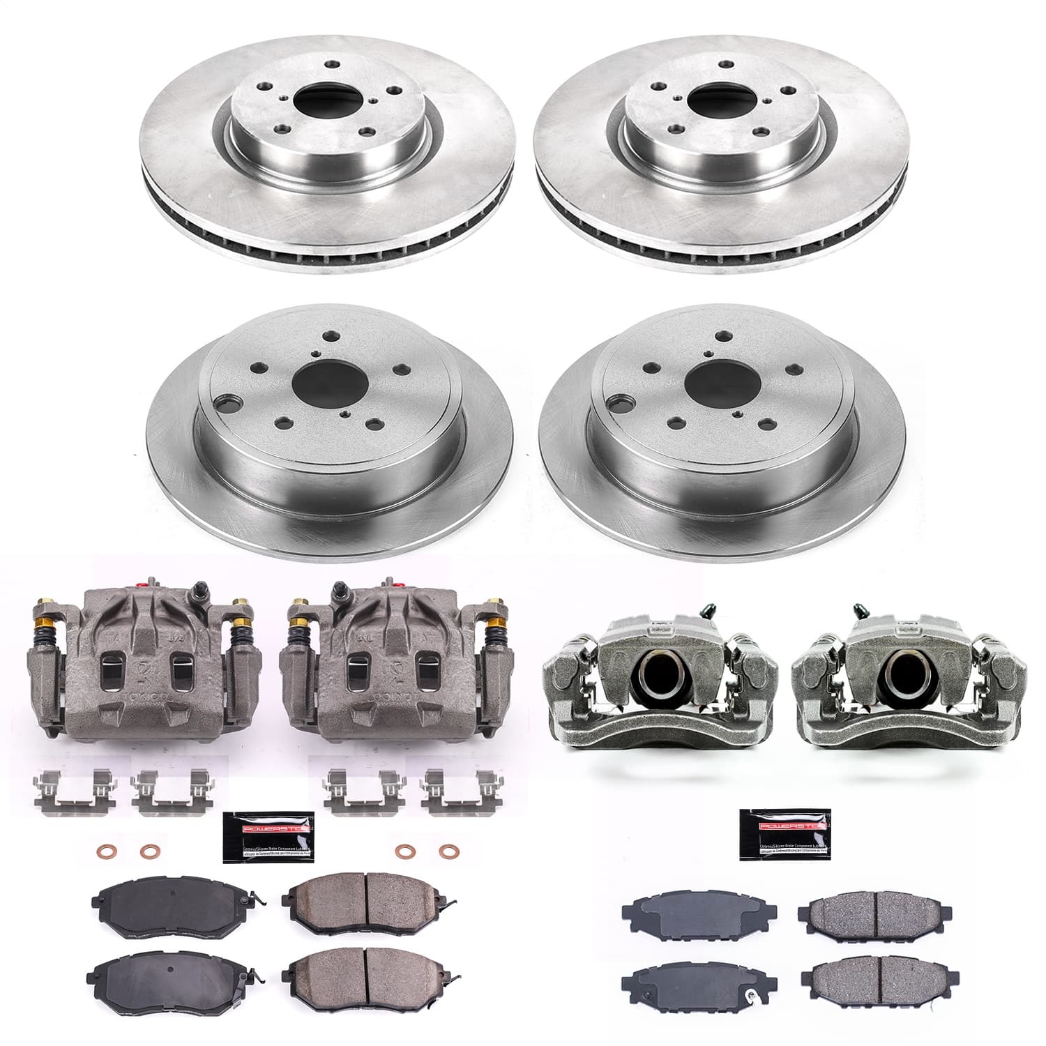 Power Stop - KCOE6932 - Front and Rear - Disc Brake Pad/Caliper and Rotor Kit image 1
