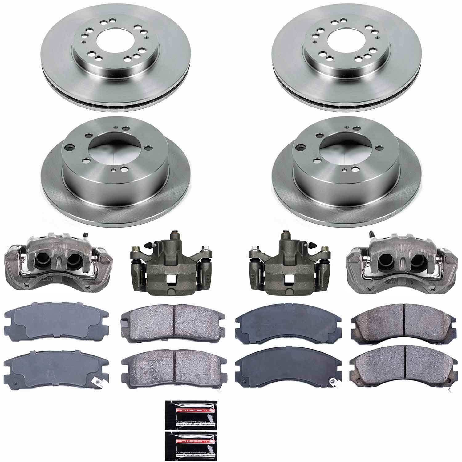Power Stop - KCOE802 - Front and Rear - Disc Brake Pad/Caliper and Rotor Kit image 1