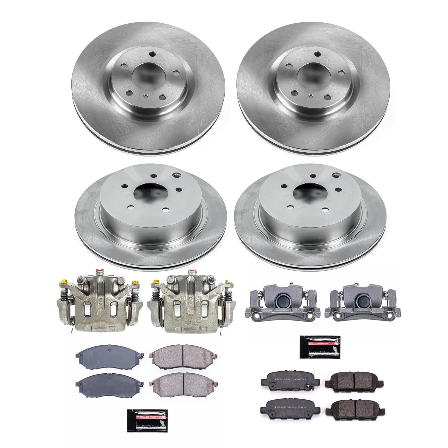 Power Stop - KCOE8061A - Front and Rear - Disc Brake Pad/Caliper and Rotor Kit image 1