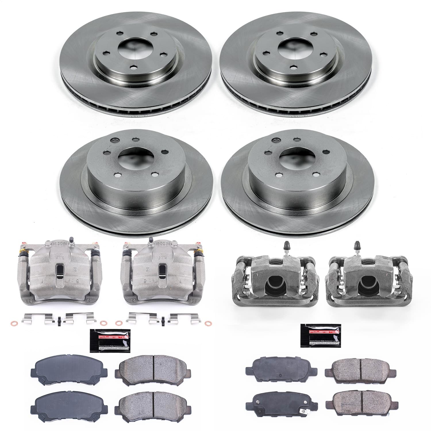Power Stop - KCOE8268 - Front and Rear - Disc Brake Pad/Caliper and Rotor Kit image 1