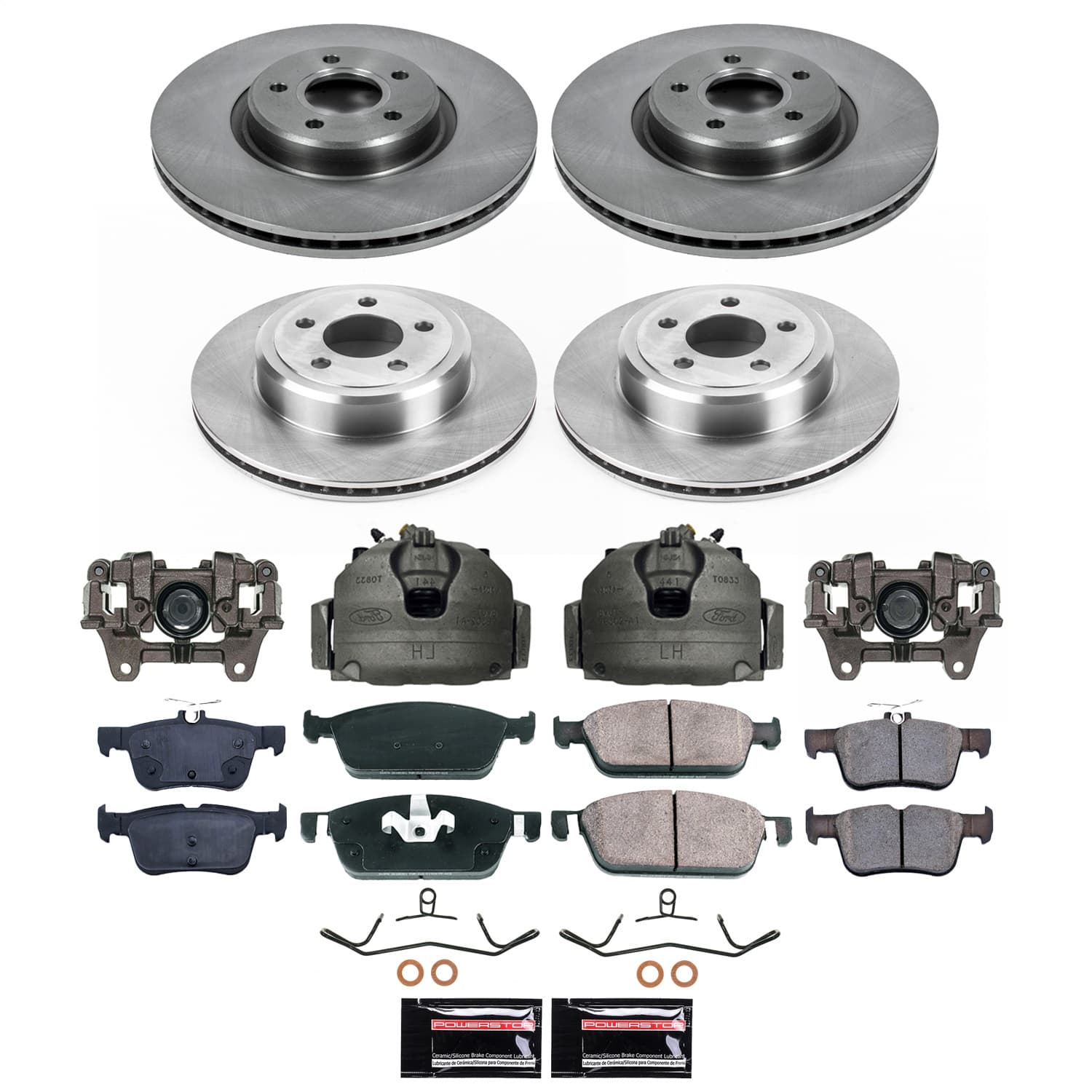 Power Stop - KCOE8390 - Front and Rear - Disc Brake Pad/Caliper and Rotor Kit image 1