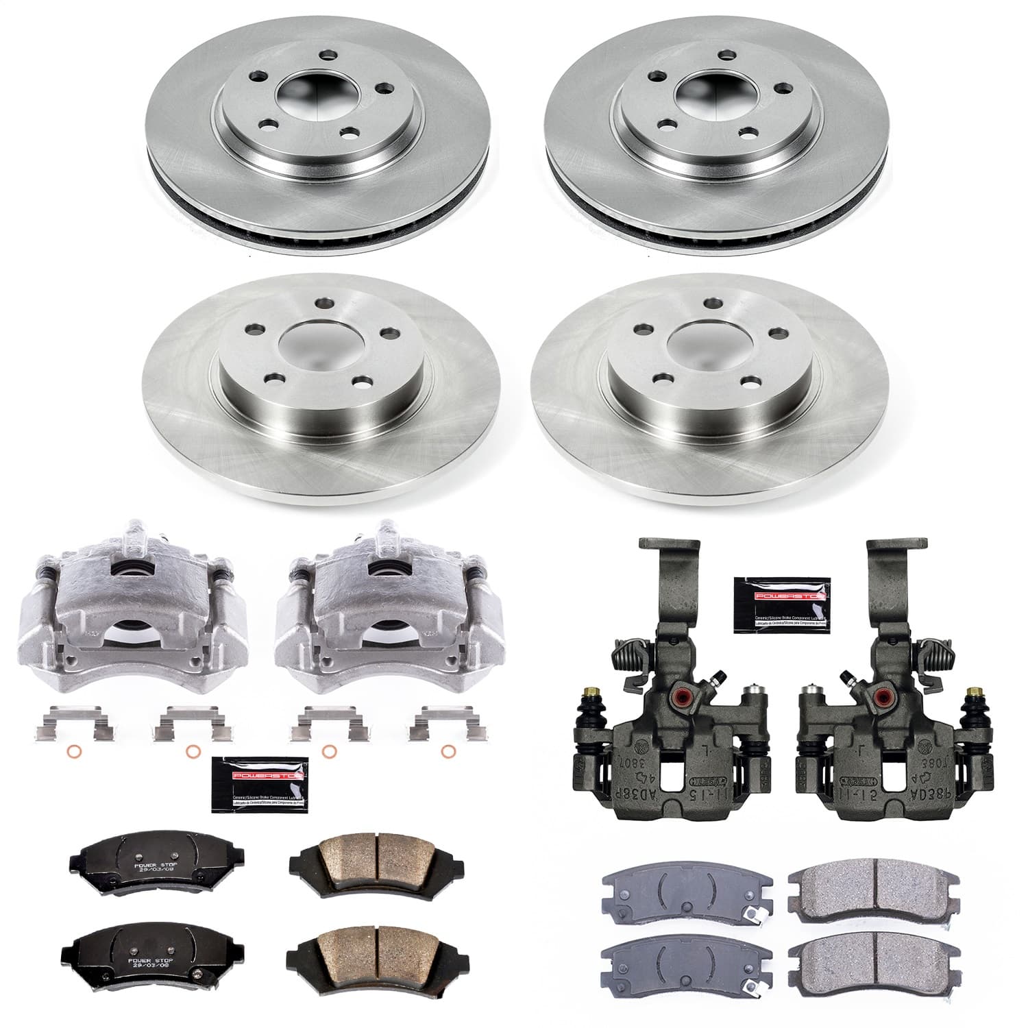 Power Stop - KCOE8438 - Front and Rear - Disc Brake Pad/Caliper and Rotor Kit image 1