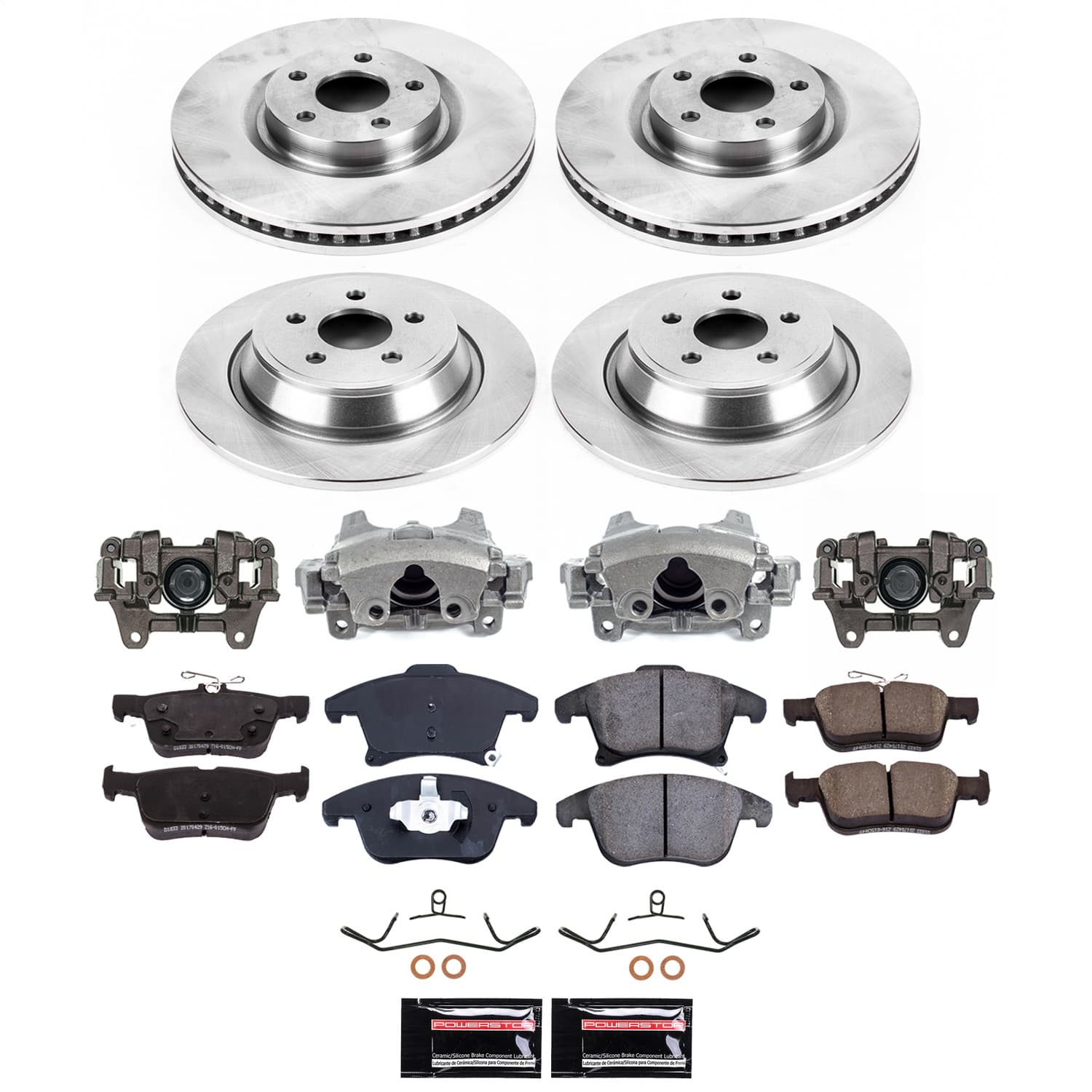 Power Stop - KCOE8541A - Front and Rear - Disc Brake Pad/Caliper and Rotor Kit image 1