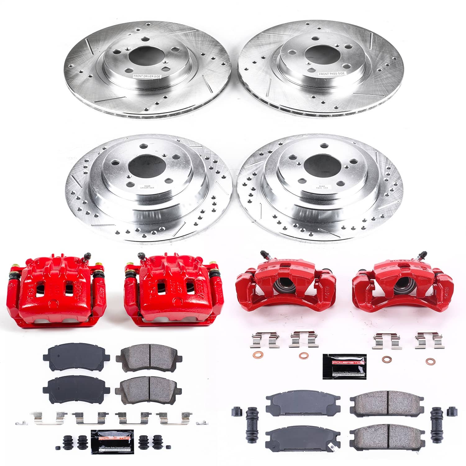 Power Stop - KC1121 - Front and Rear - Disc Brake Pad/Caliper and Rotor Kit