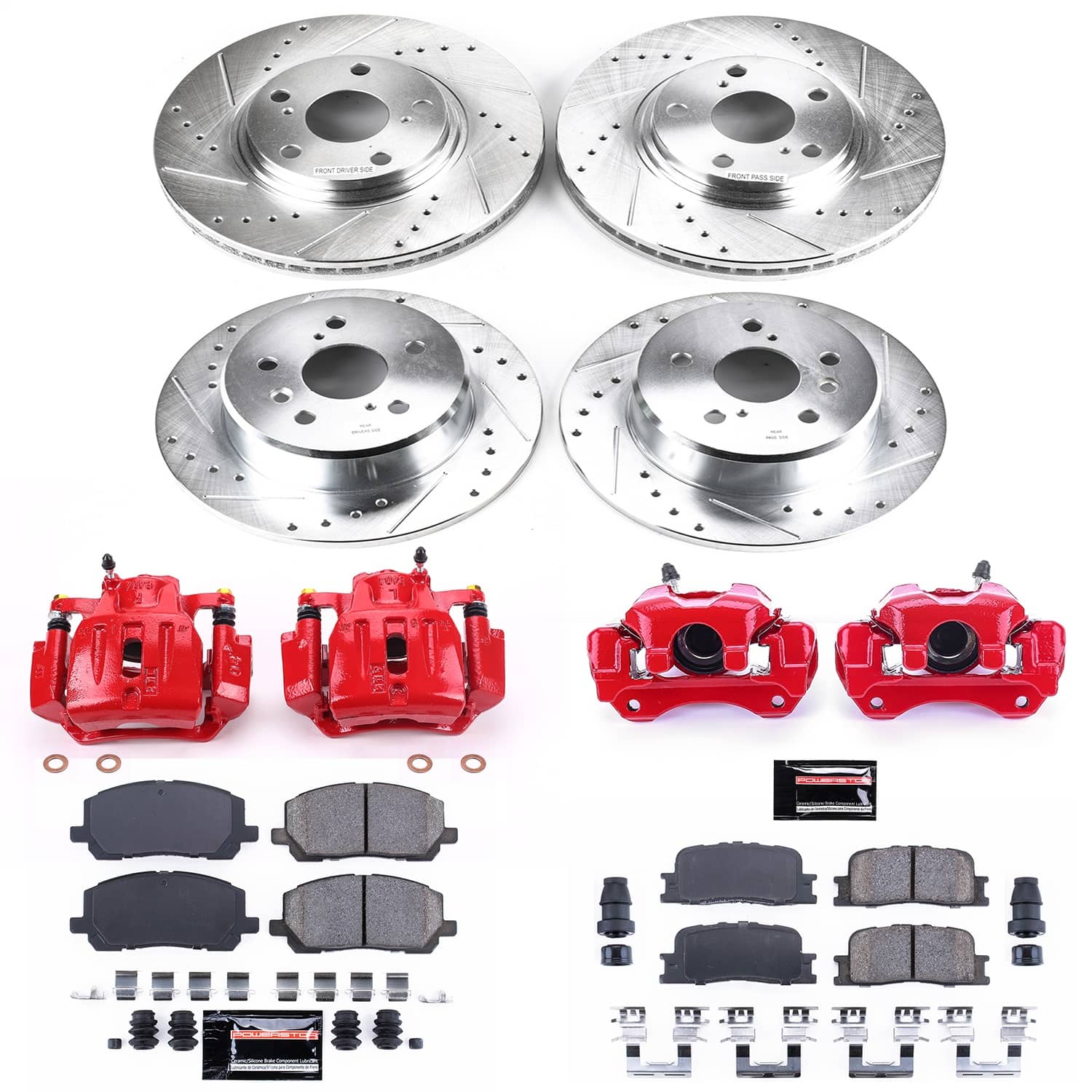 Power Stop - KC1140A - Front and Rear - Disc Brake Pad/Caliper and Rotor Kit