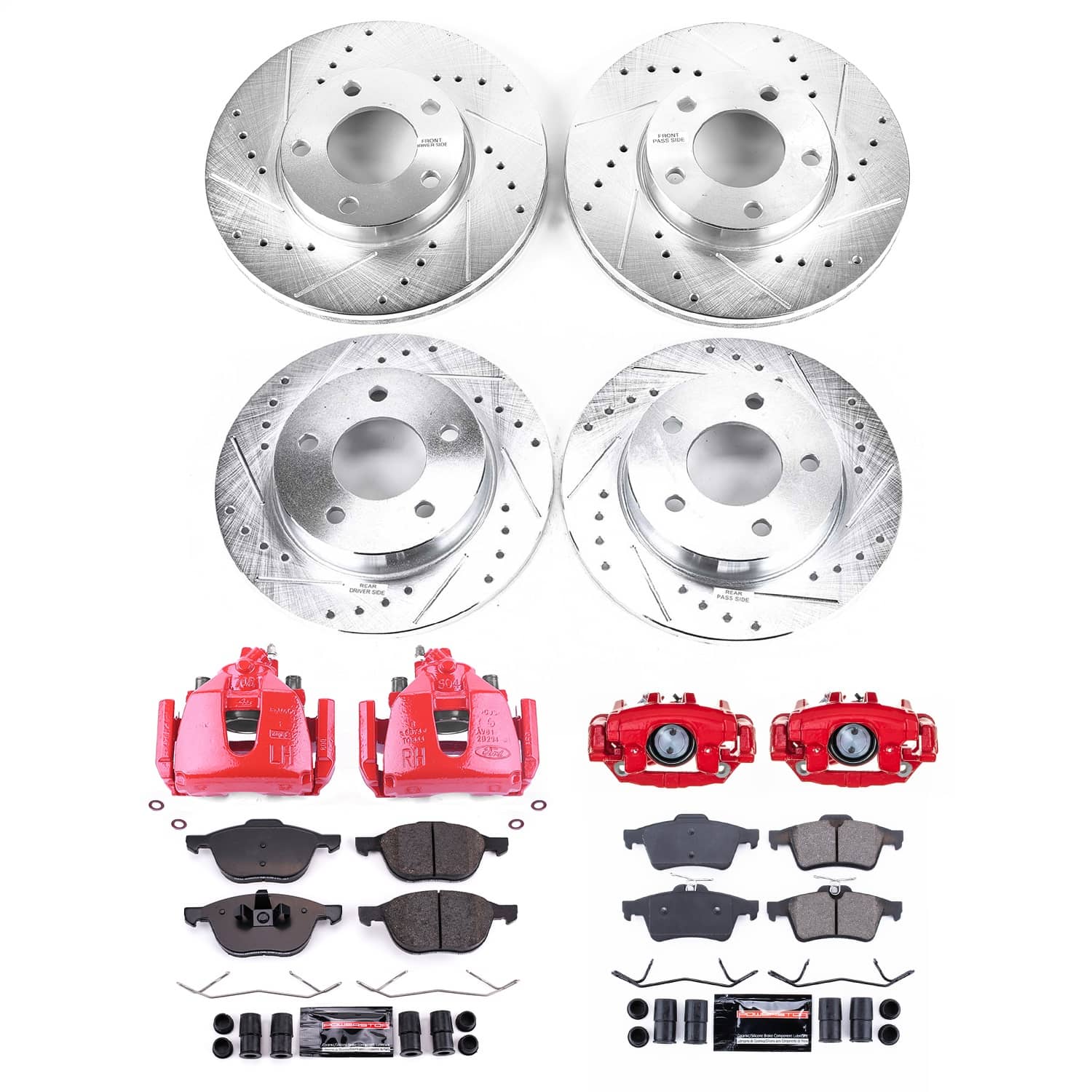 Power Stop - KC121A - Front and Rear - Disc Brake Pad/Caliper and Rotor Kit