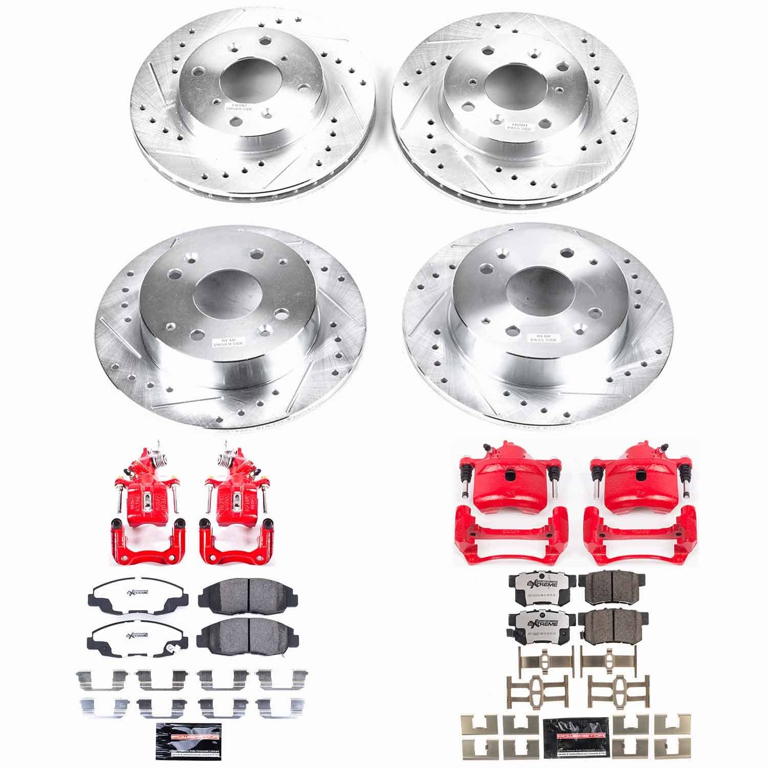 Power Stop - KC1240A-26 - Front and Rear - Disc Brake Pad/Caliper and Rotor Kit