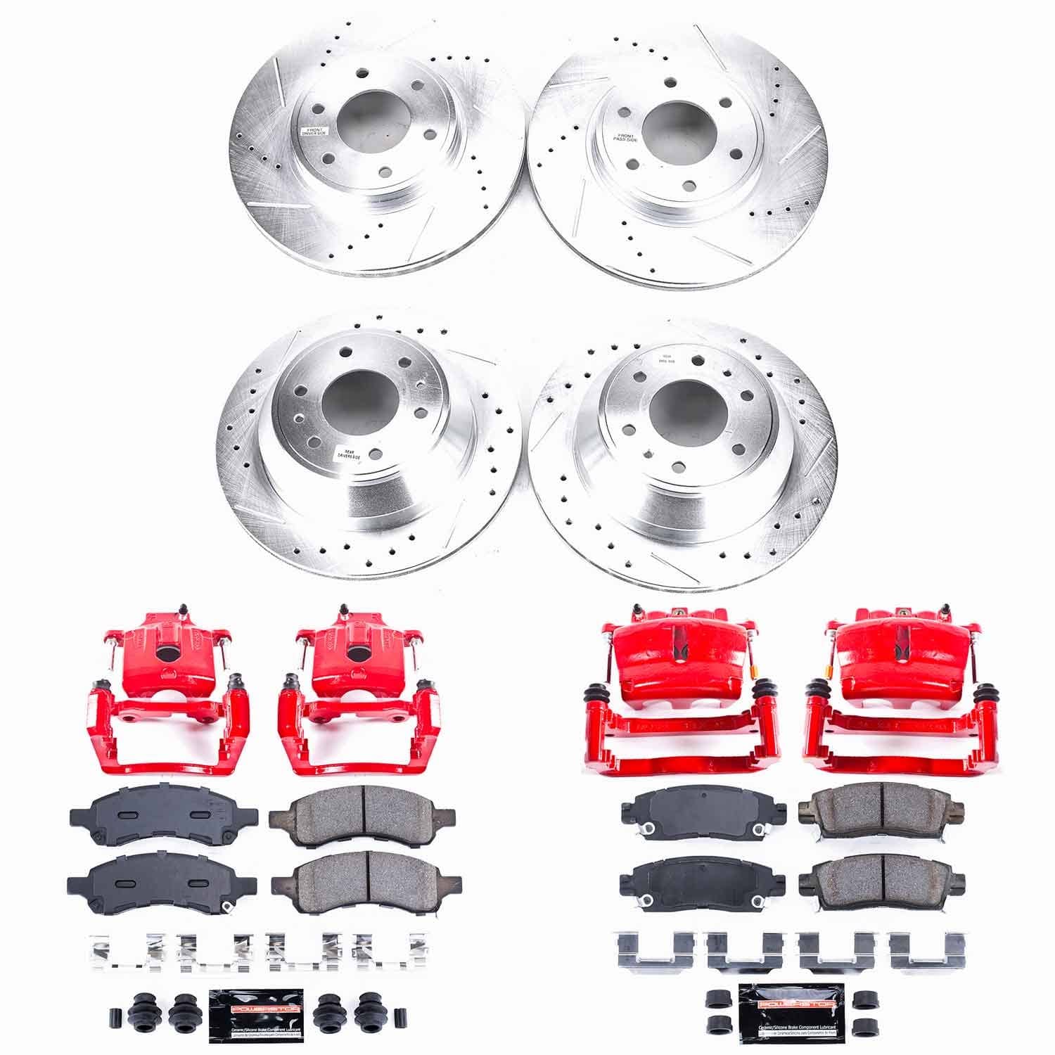 Power Stop - KC1454 - Front and Rear - Disc Brake Pad/Caliper and Rotor Kit