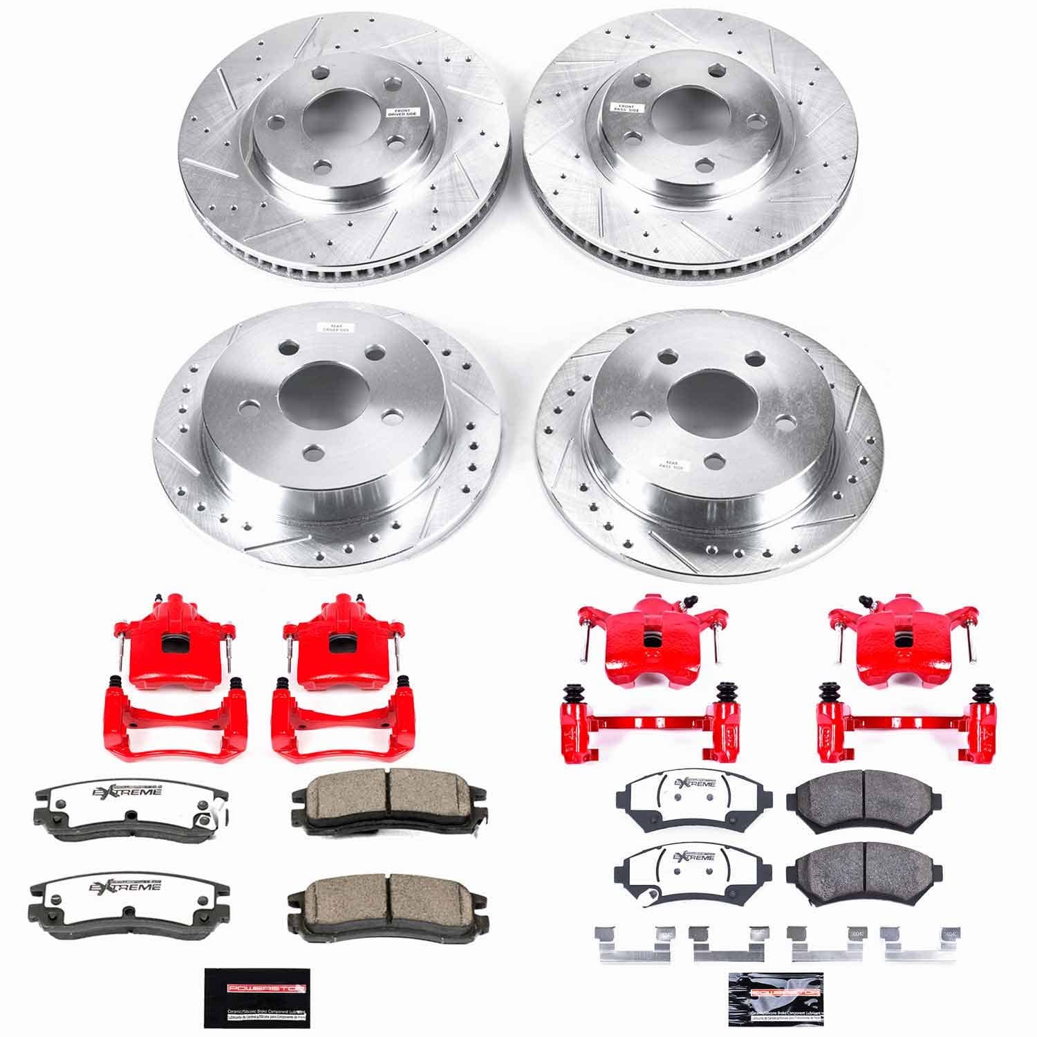 Power Stop - KC1544-26 - Front and Rear - Disc Brake Pad/Caliper and Rotor Kit