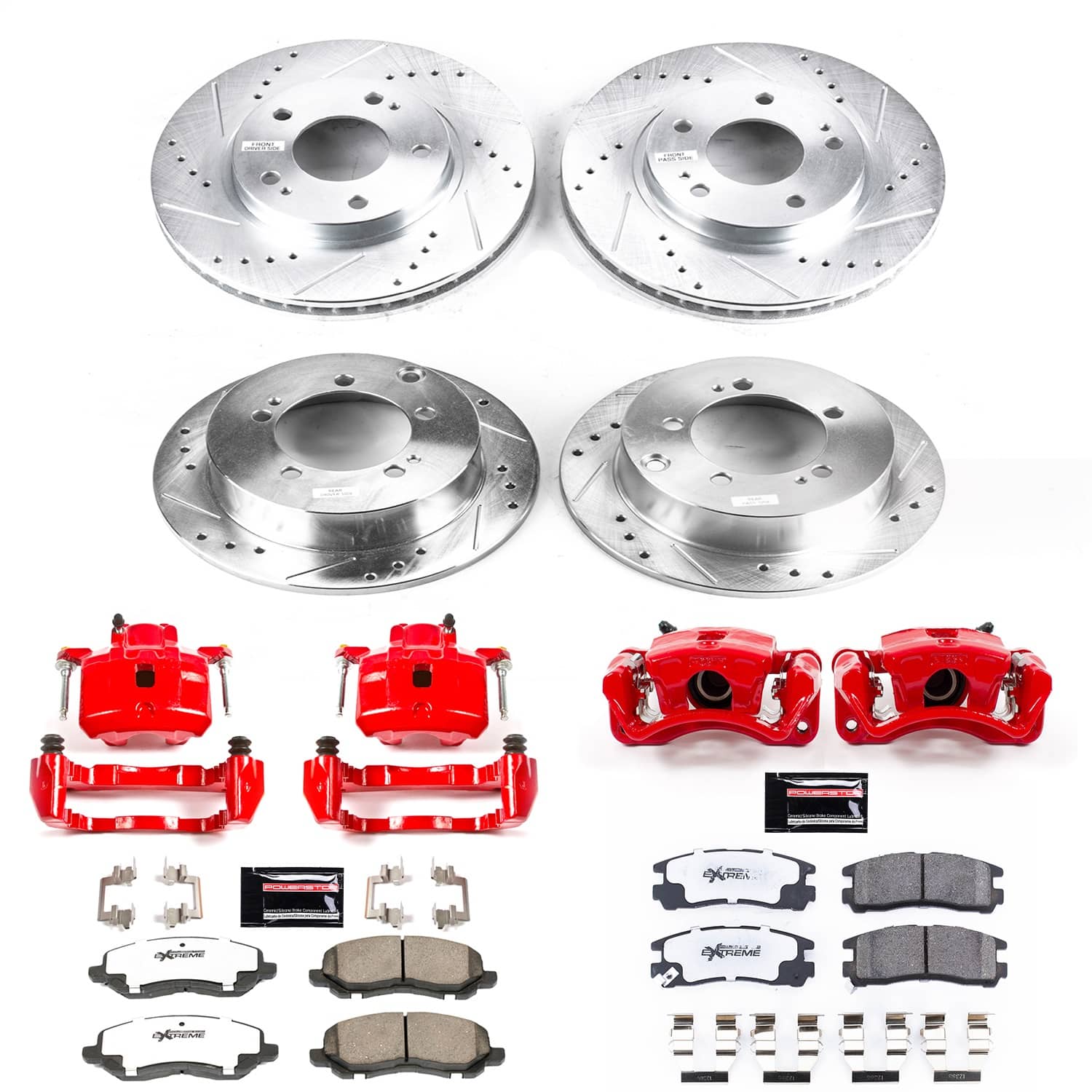 Power Stop - KC1683-26 - Front and Rear - Disc Brake Pad/Caliper and Rotor Kit