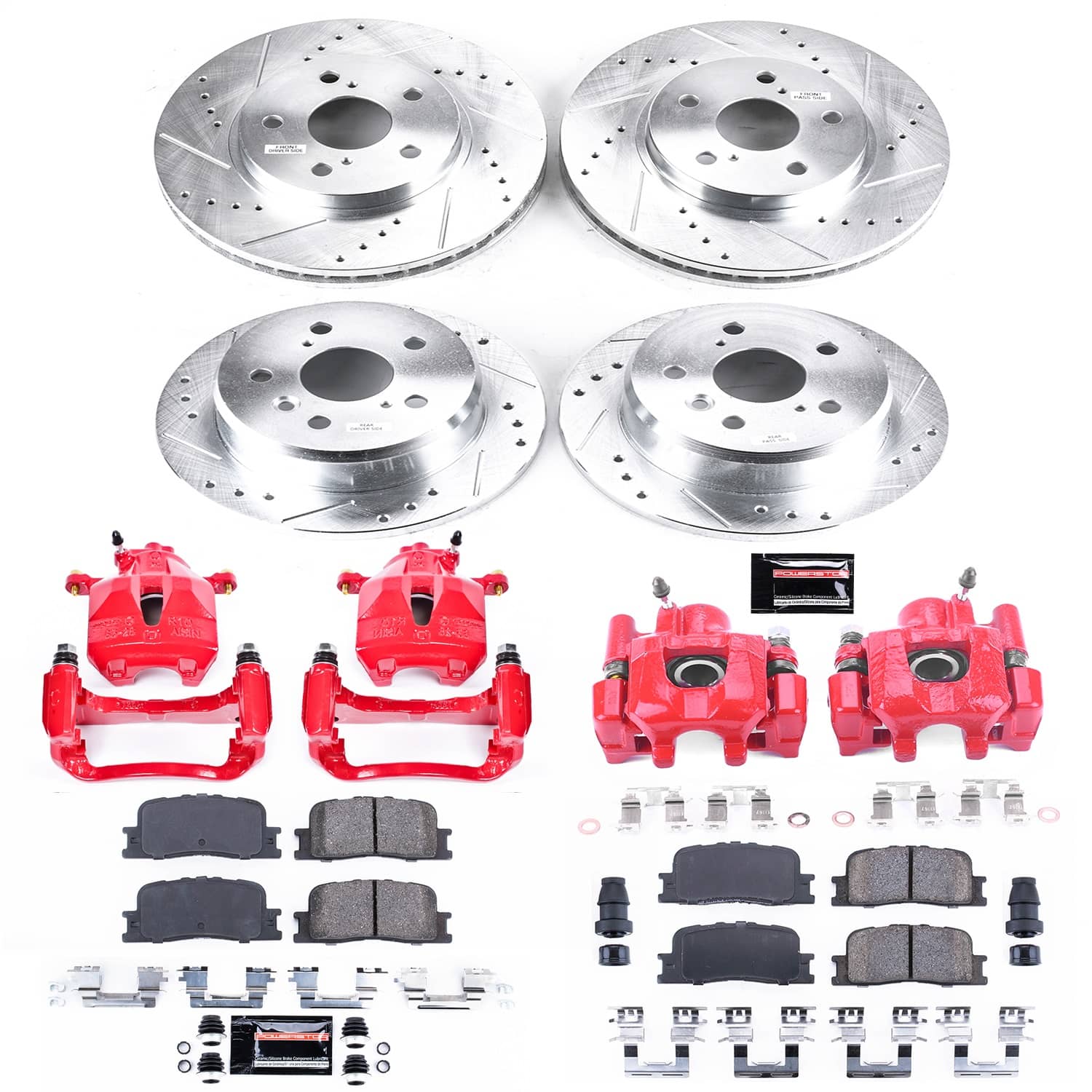 Power Stop - KC2413A - Front and Rear - Disc Brake Pad/Caliper and Rotor Kit